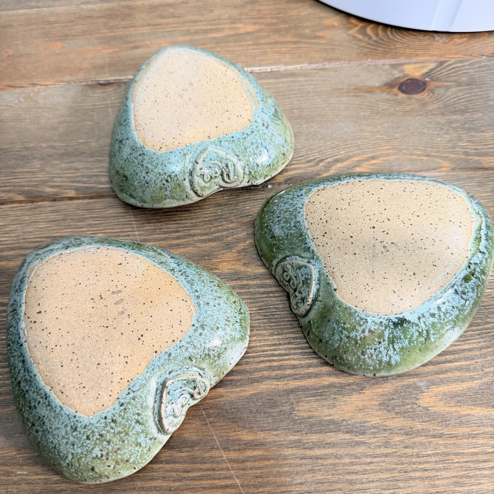 Ceramic Studio Art Pottery Glazed Heart Leaf Print Trinket Dish Tray Signed 3