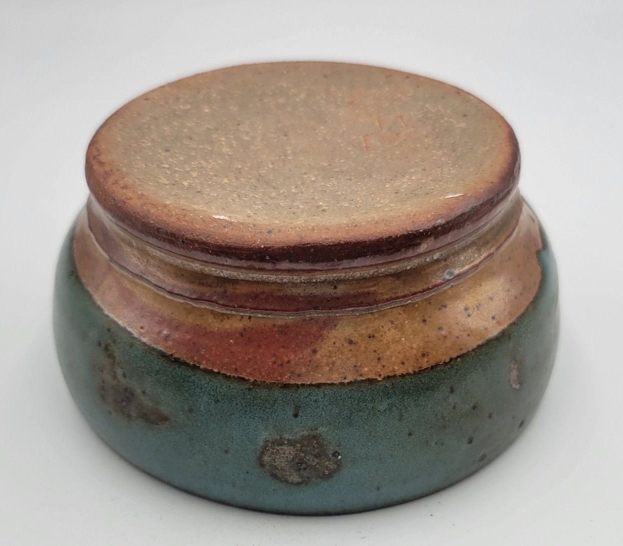 Hand Thrown Art Pottery Bowl Multi Layer Glaze Green Blue Red NM Artist Signed