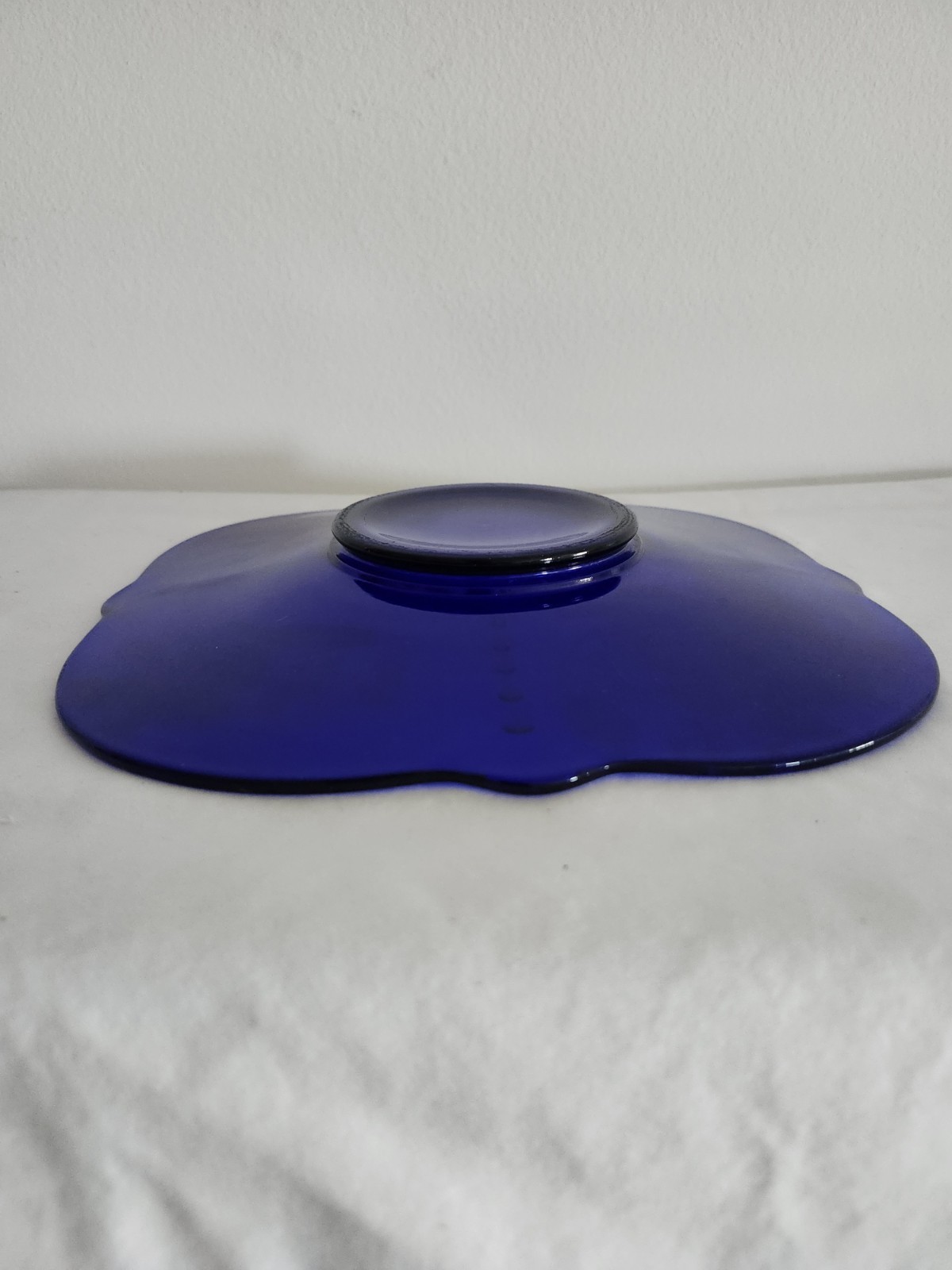 Paden City 10″ Cobalt Blue Glass Square Console Tray plate Orchids Crows feet