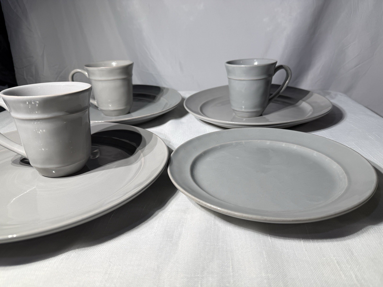 Pottery Barn Cambria Gray Stoneware Set 3 Dinner Plates Lunch/salad Plate + Mugs