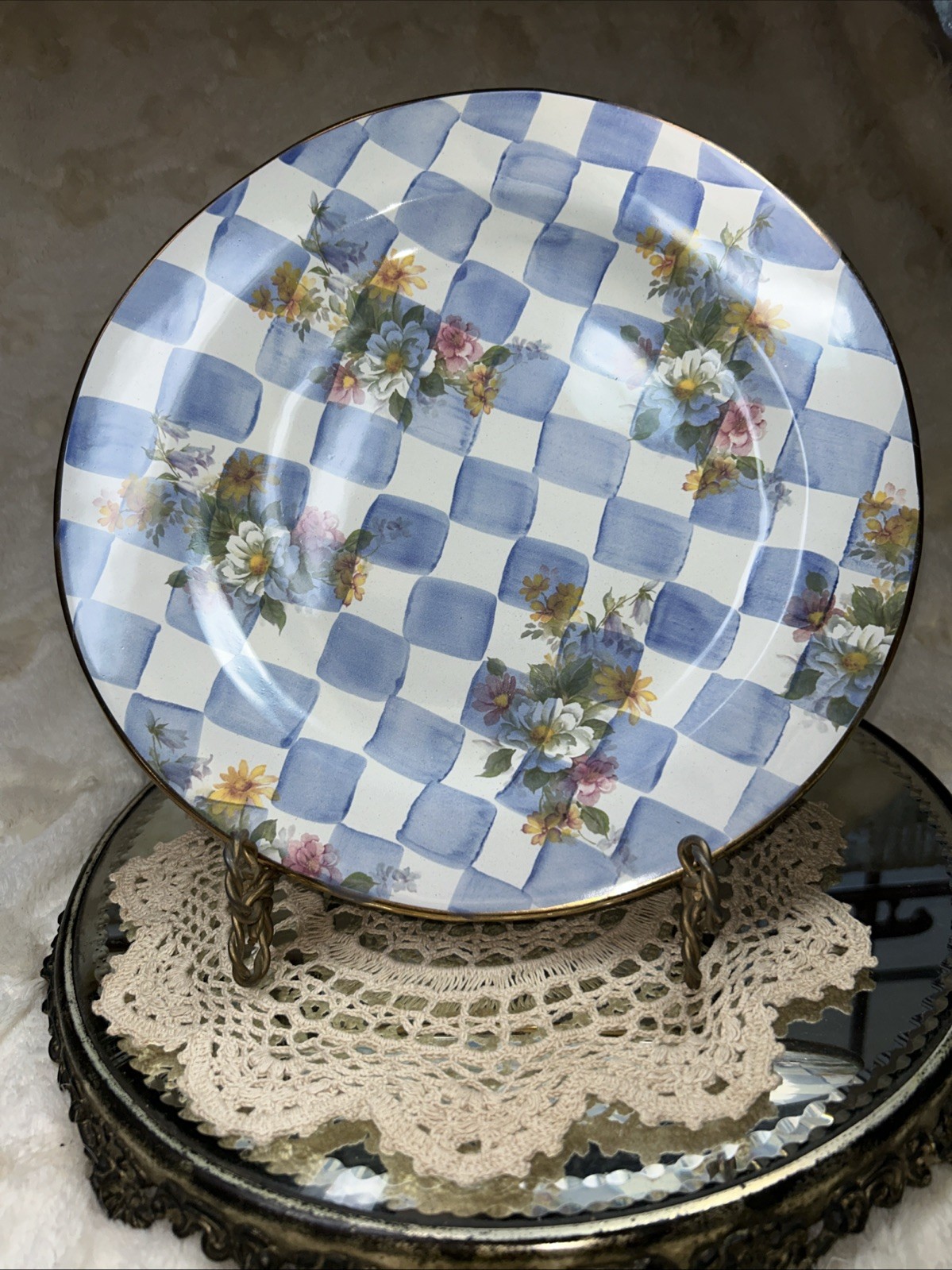 1990’s Mackenzie Childs 12” Blue White Morning Glory Cabinet Plate Lemon Curd