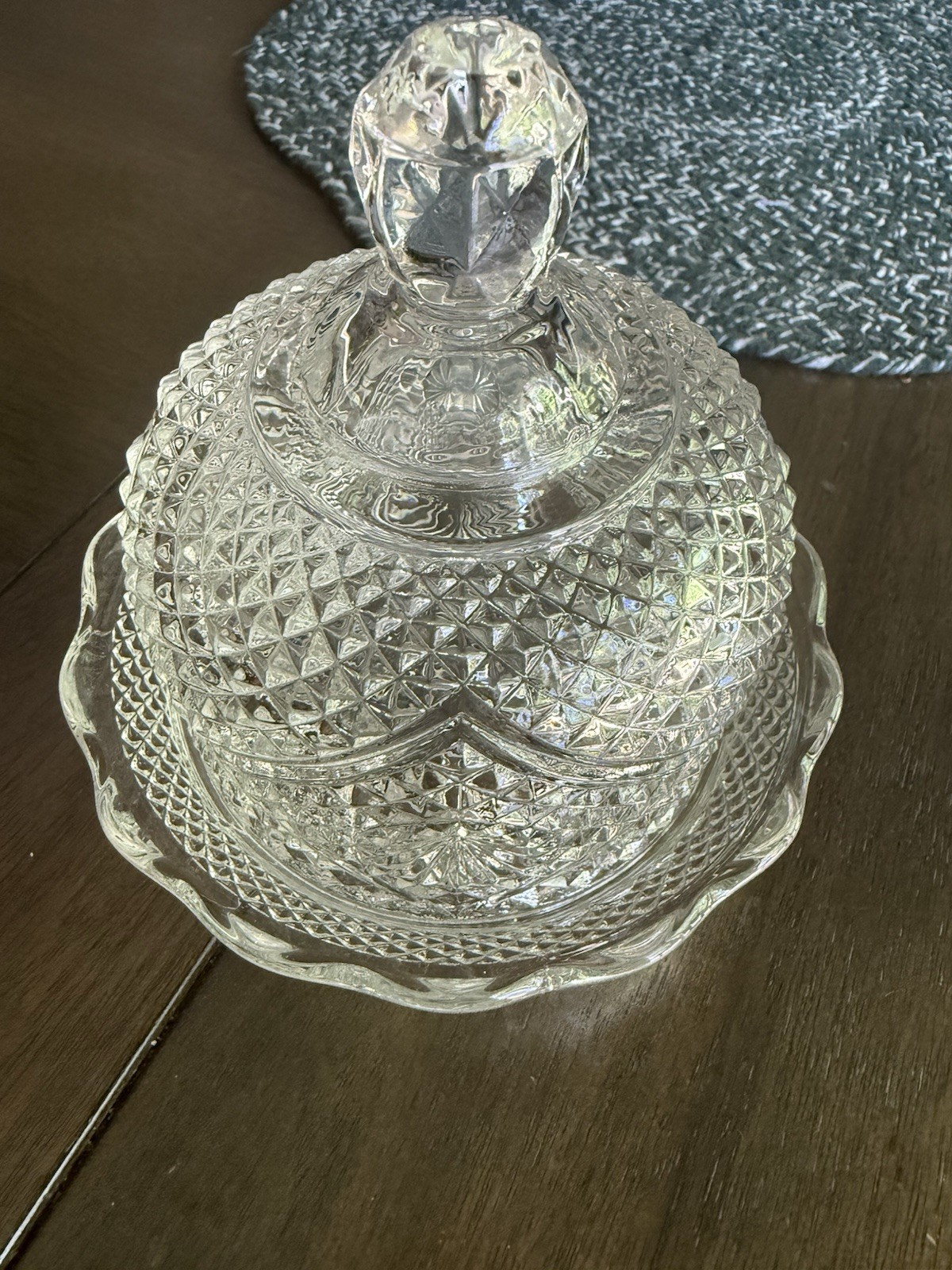 Vintage Pressed Glass Covered Candy Dish Dresser Jar With Underplate