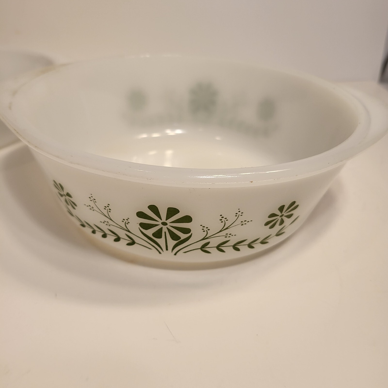 Lot 3 Glasbake Casserole Dish J235 J2066 J2352 1 QT , 1 1/2 QT Green Daisy Milk