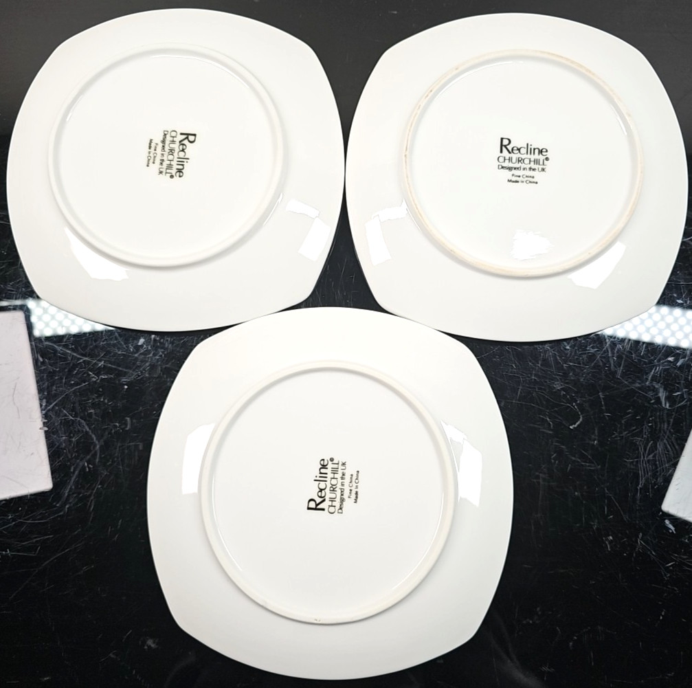 3 Churchill Recline Square Salad Plate Set White Elegant Serving Dining Dish Lot