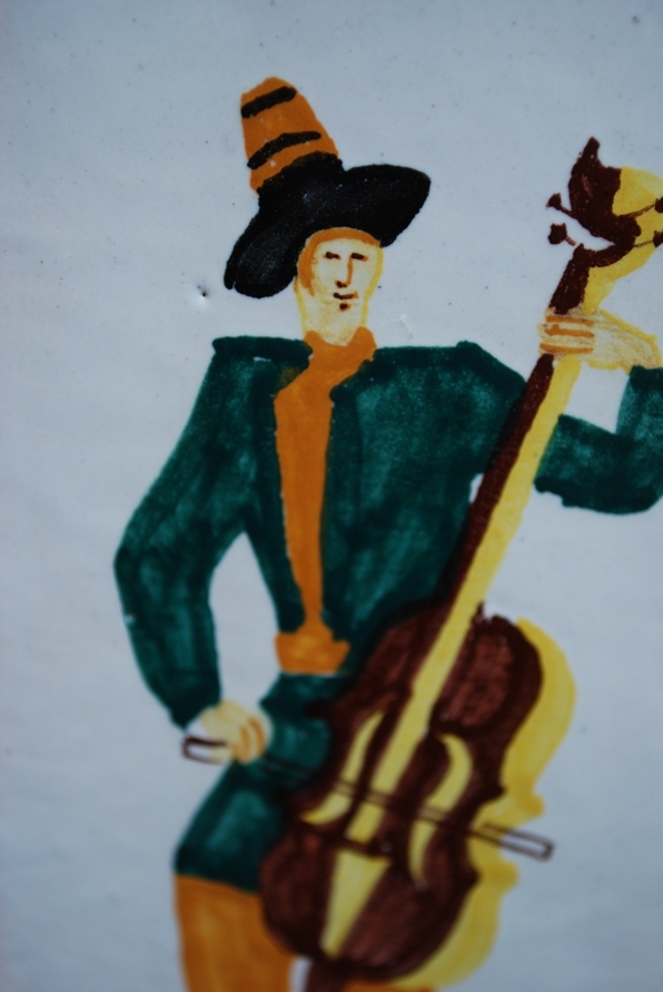 Vintage ITALY Hexagonal BISCUIT/ COOKIE JAR Hand Painted Art Pottery MUSICIANS