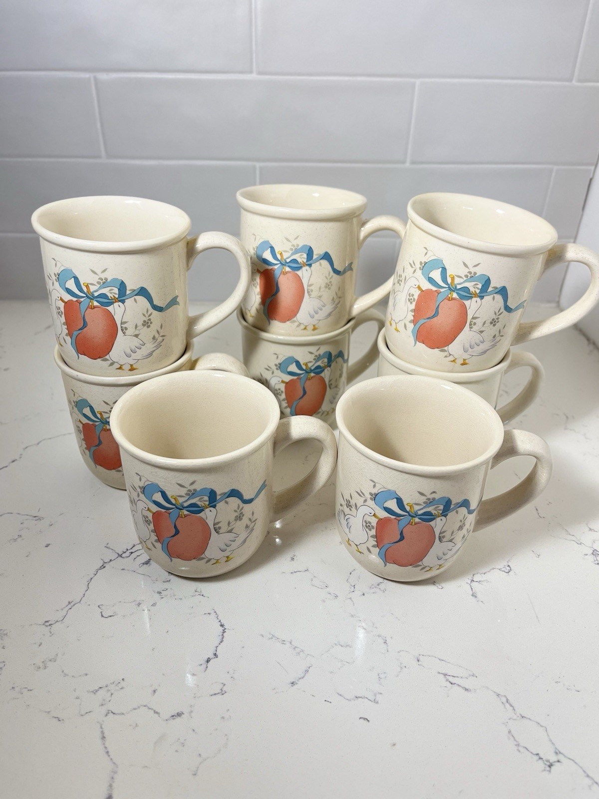 Marmalade Stoneware Goose Apple Coffee Mugs Tea Cup Cottagecore VTG Lot of 8