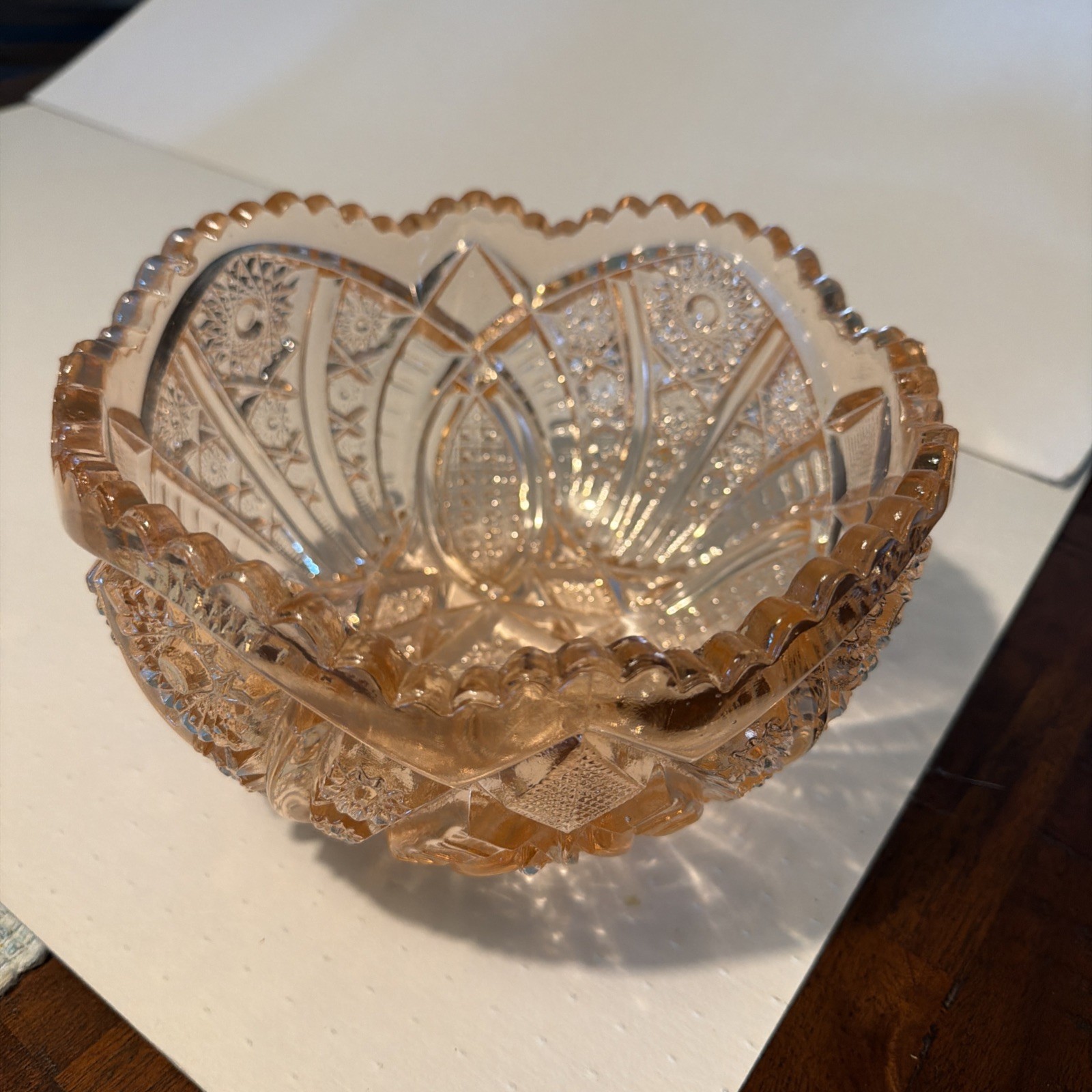 VINTAGE L E SMITH PINK IRIDESCENT CARNIVAL GLASS BOWL BEAUTIFUL Excellent Cond