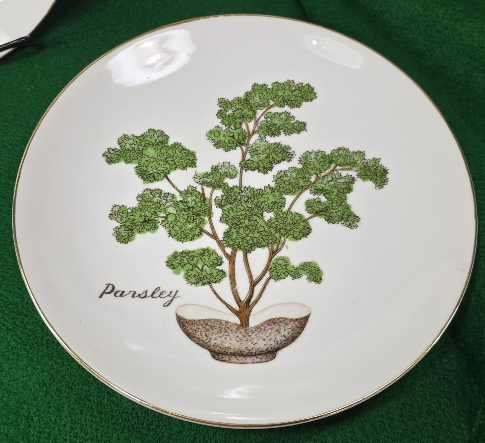 Vtg Herb Garden Wall Hanging Plates Set 4 Japan Parsley Mustard Sage Chives Deco