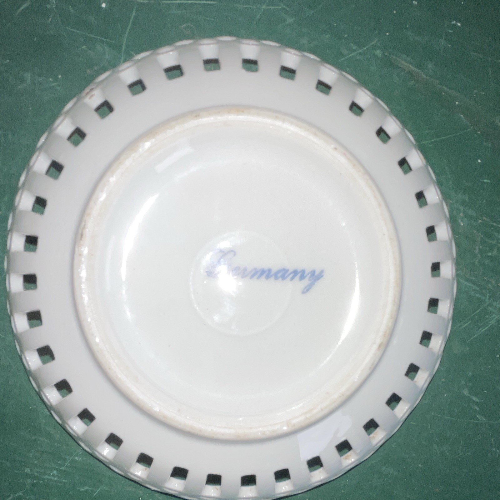 VTG German Porcelain Decorative Bowl Pierced Lattice Rim Floral Scene 5 in
