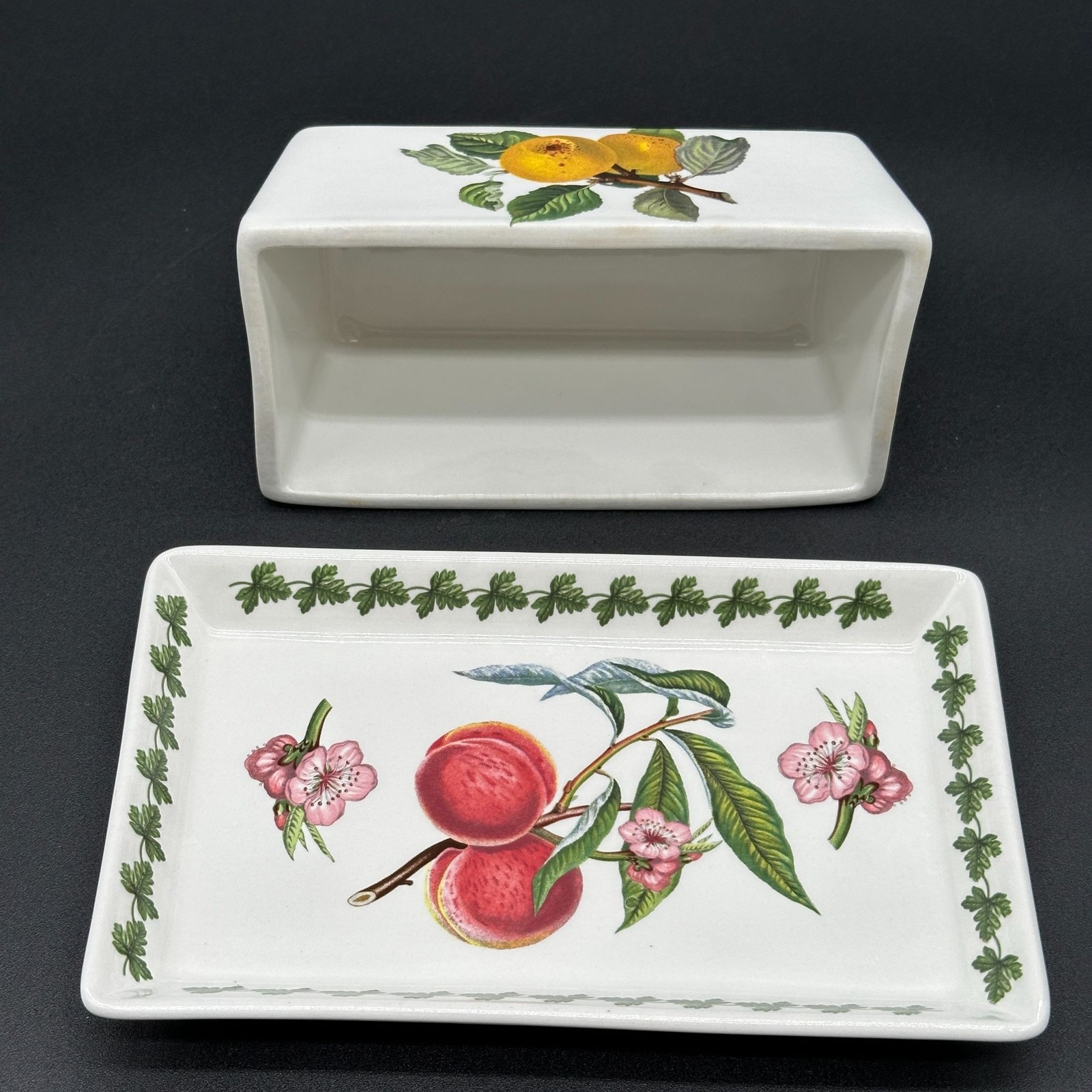 Portmeirion POMONA Wilmot’s Early Red COVERED BUTTER DISH Goddess of Fruit 2 Pc