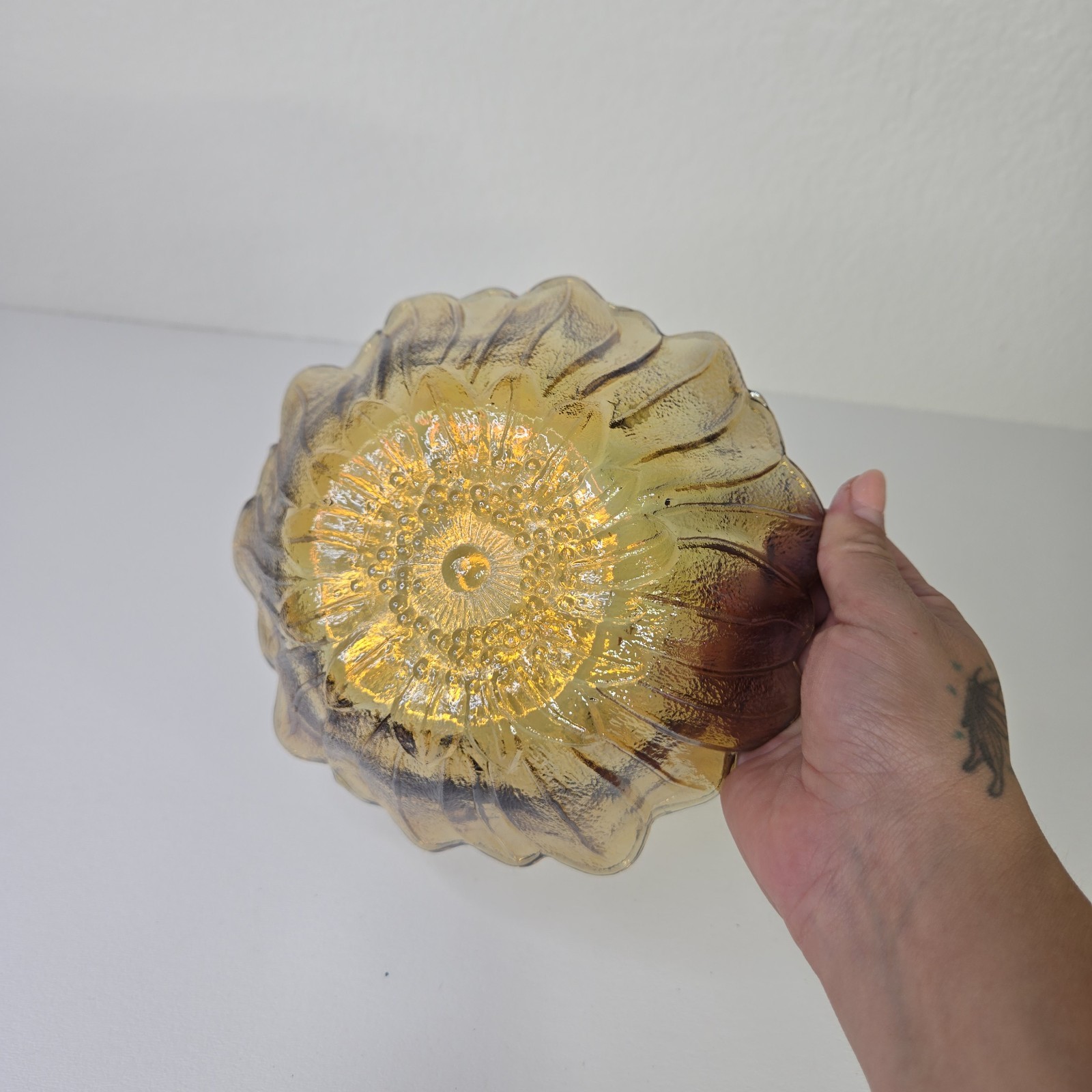 Vintage Indiana Iridescent Carnival Glass Marigold Sunflower Candy/Trinket Dish