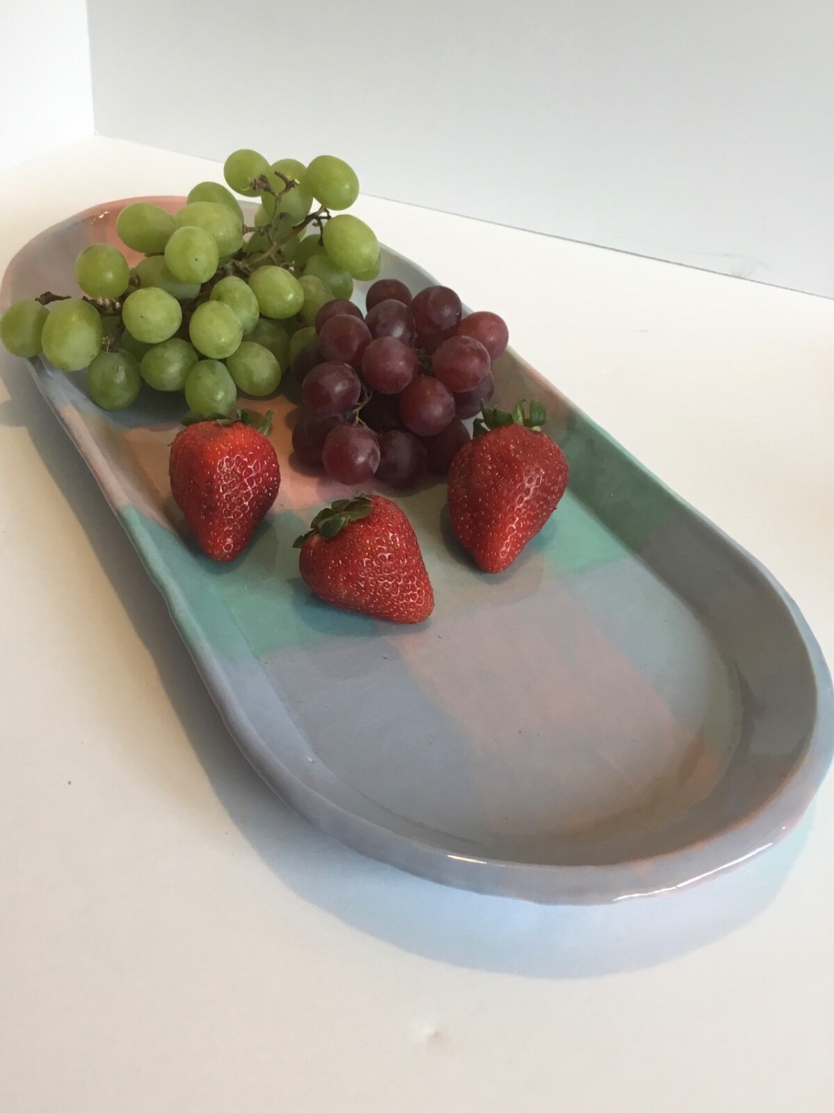 Platter ceramic large pottery pink blue teal food microwave dishwasher safe