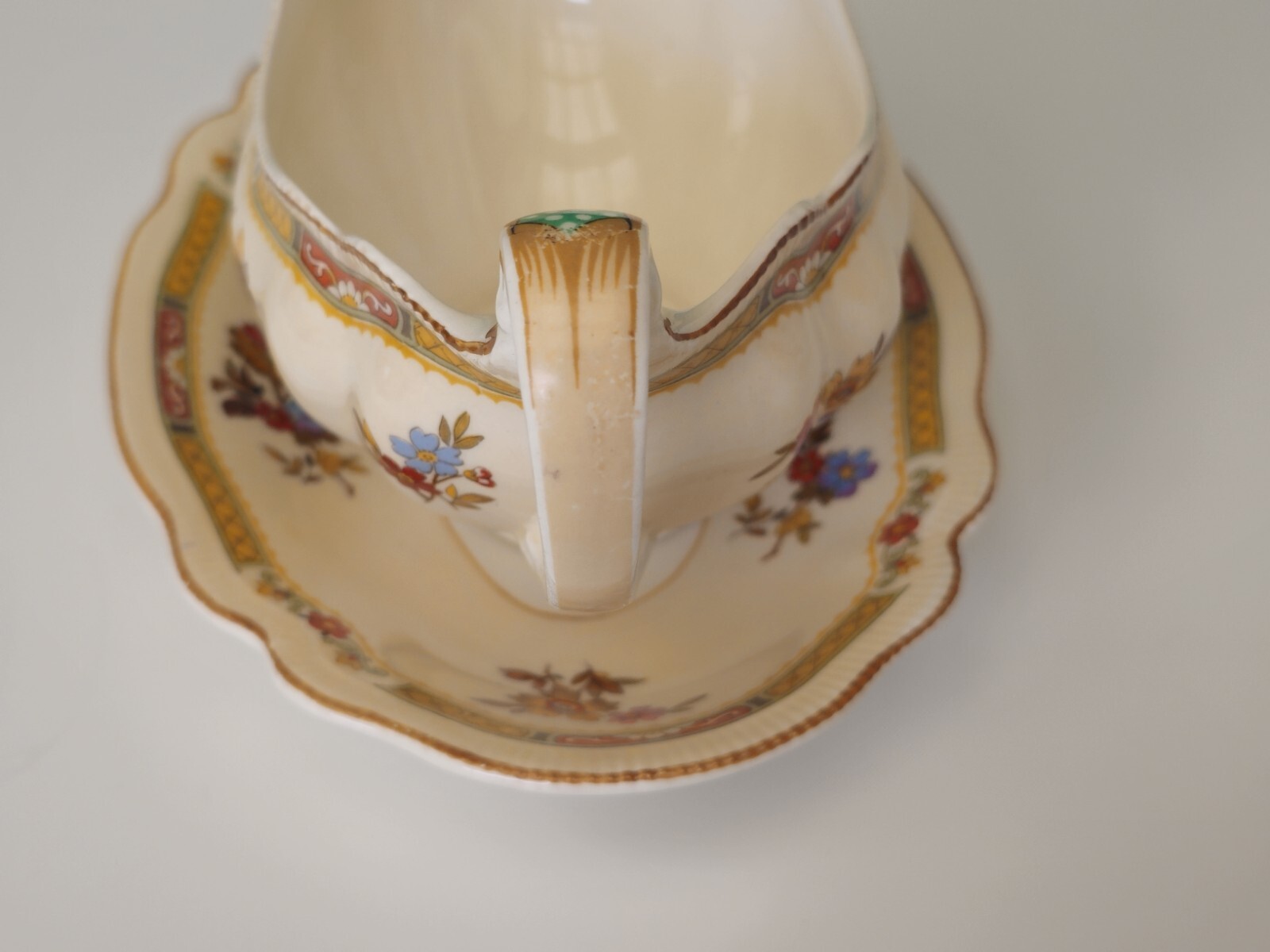 Gravy Boat & Plate Old Staffordshire Pareek Rouen By Johnson Bros 1920s Antique