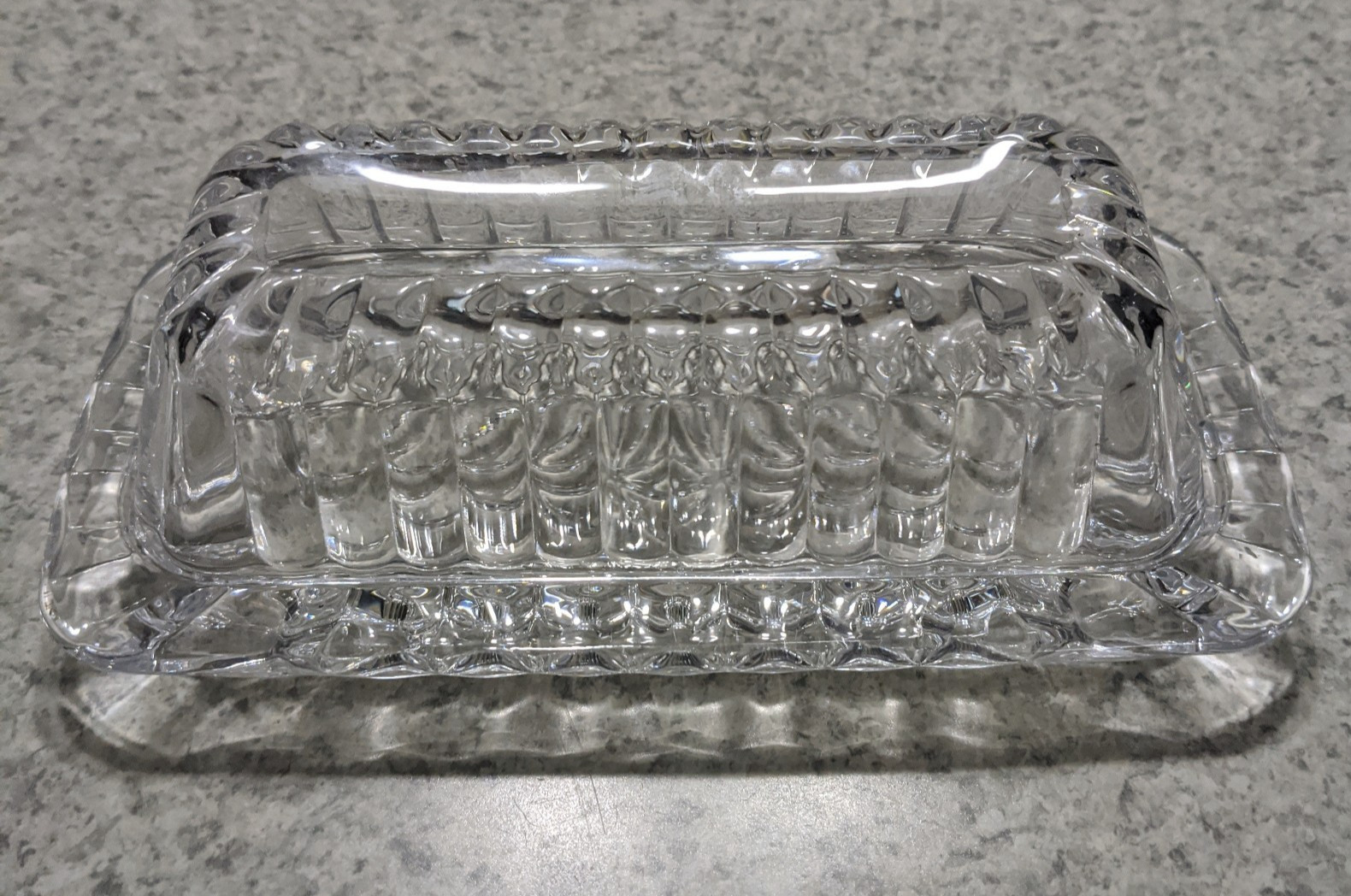 Vintage Anchor Hocking Wexford Clear Glass Covered Butter Dish Lid Base Diamond