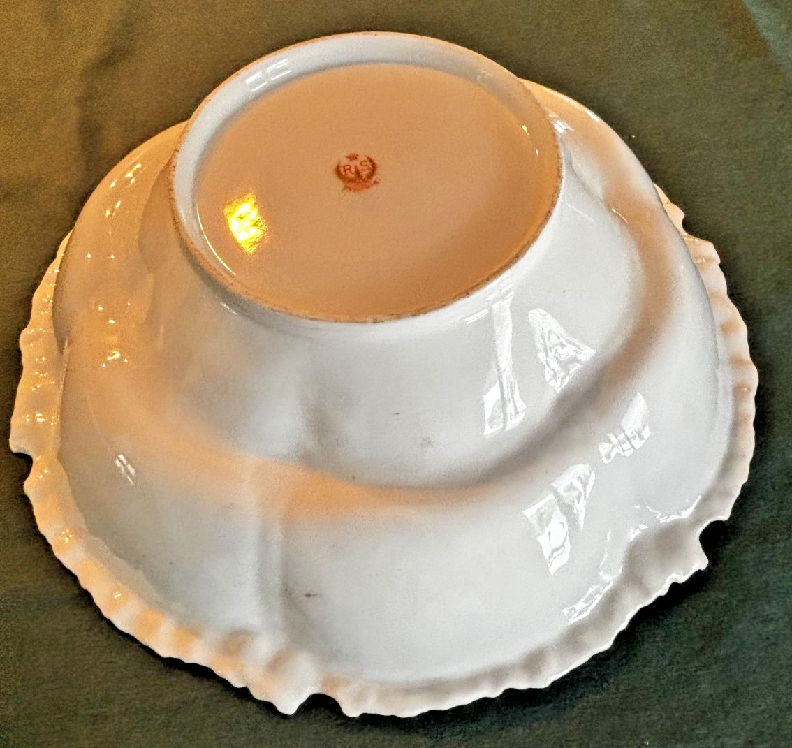 Beautiful RS Prussia Antique Large Deep Floral Bowl 10″ Red Mark PERFECT Cond.