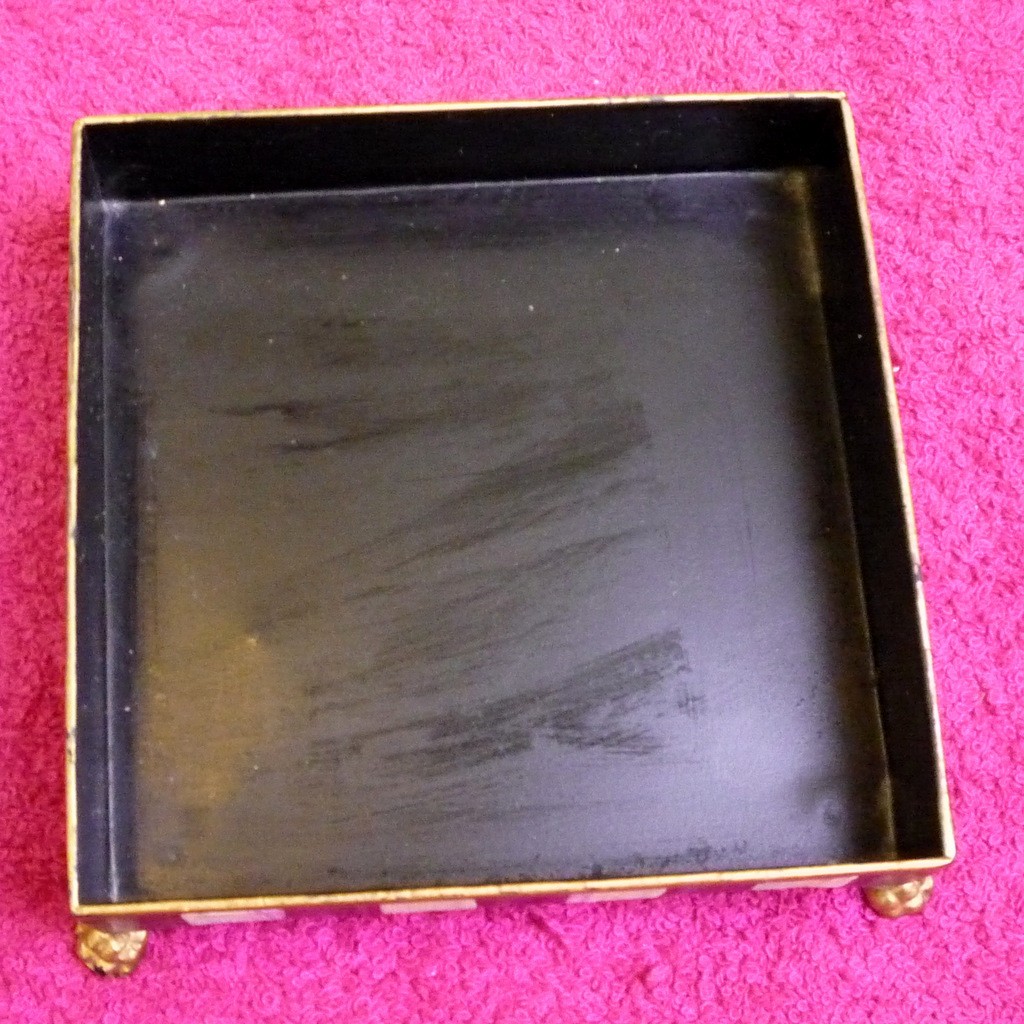 Mackenzie Childs (Courtly Check) SQUARE 4 TOED NAPKIN TRAY, NAPKINS & WEIGHT Exc