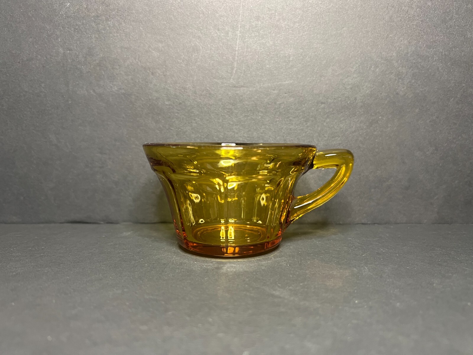 VTG 1930s Diamond Glass Co. Victory Amber Depression Glass Paneled Teacup 2.25″