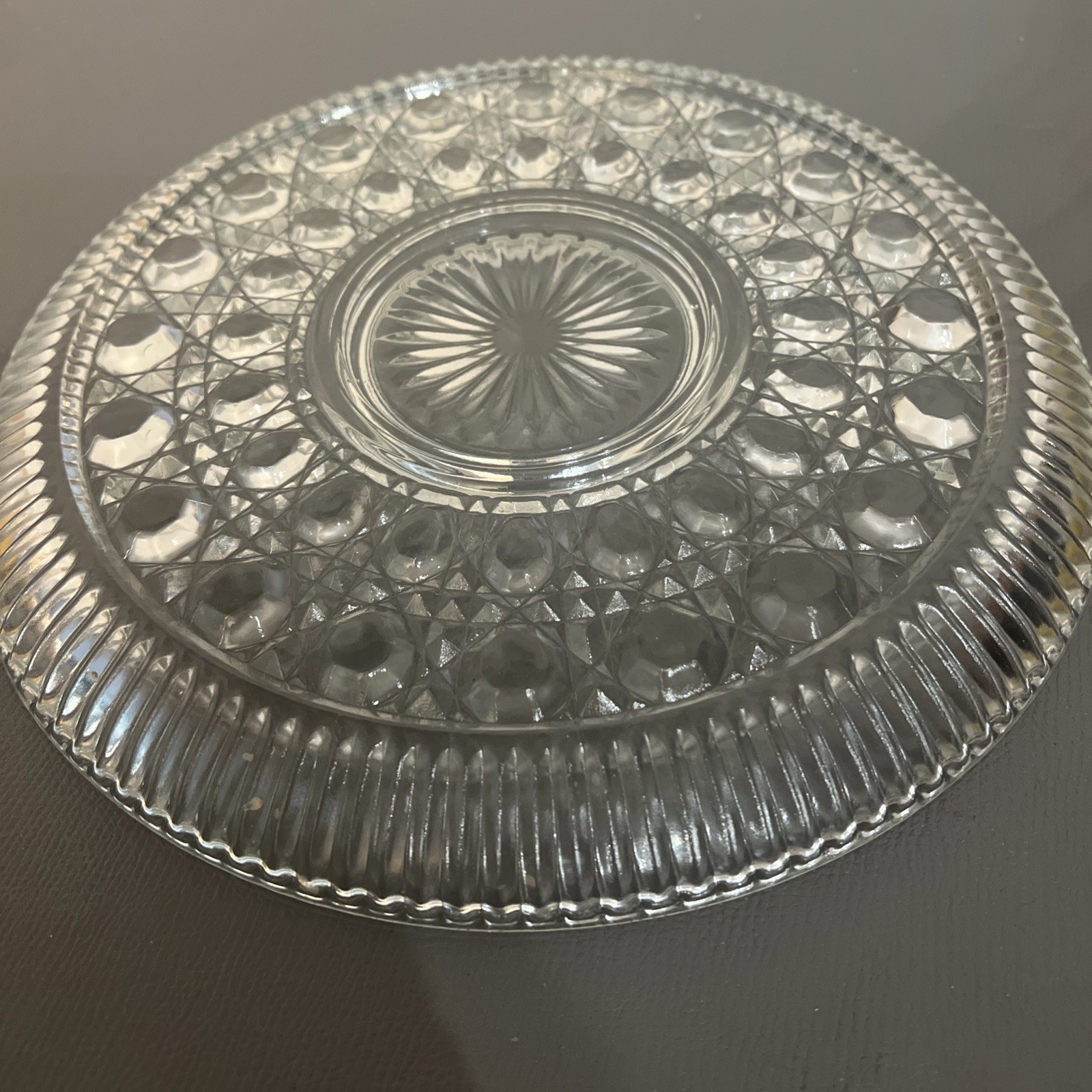 Federal Clear Glass Windsor Platter/Button & Cane Serving Plate 1970s