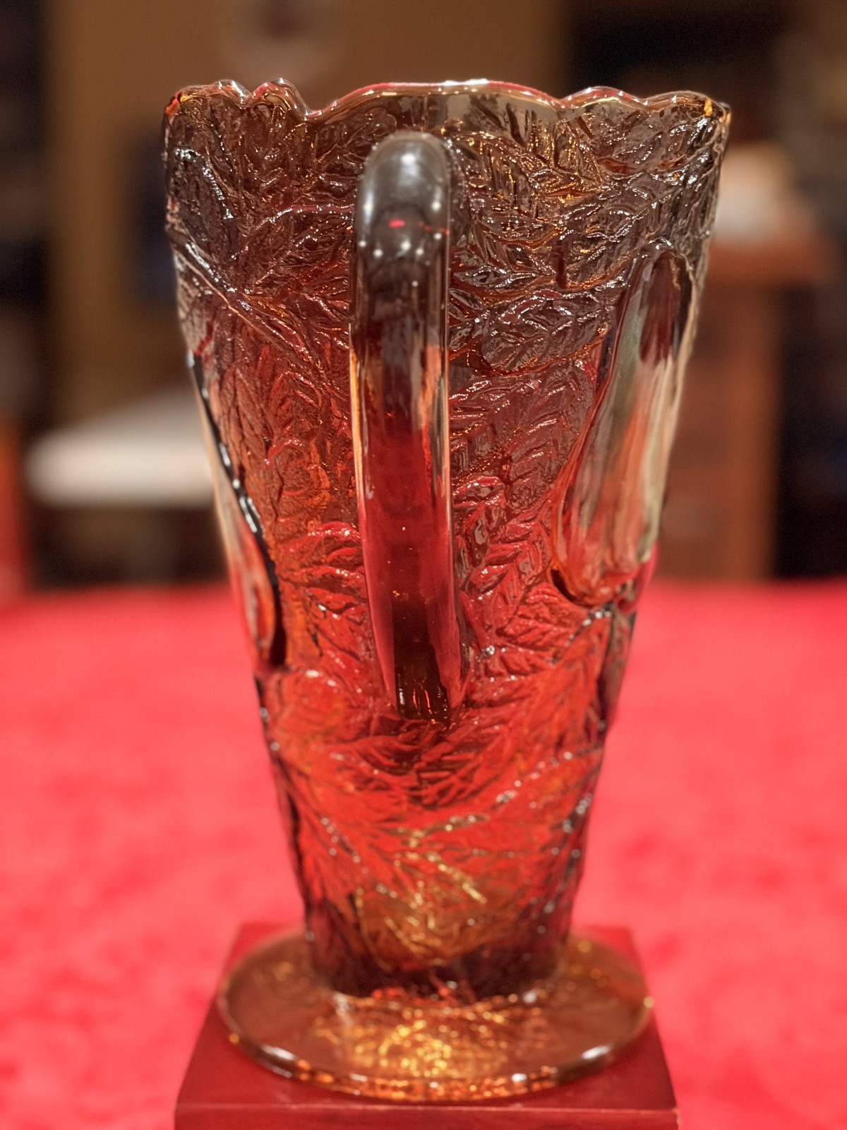 Vtg Tiara Indiana Glass Sweet Pear Burnt Honey Ambrina Pitcher & Glass 5 pc Glow