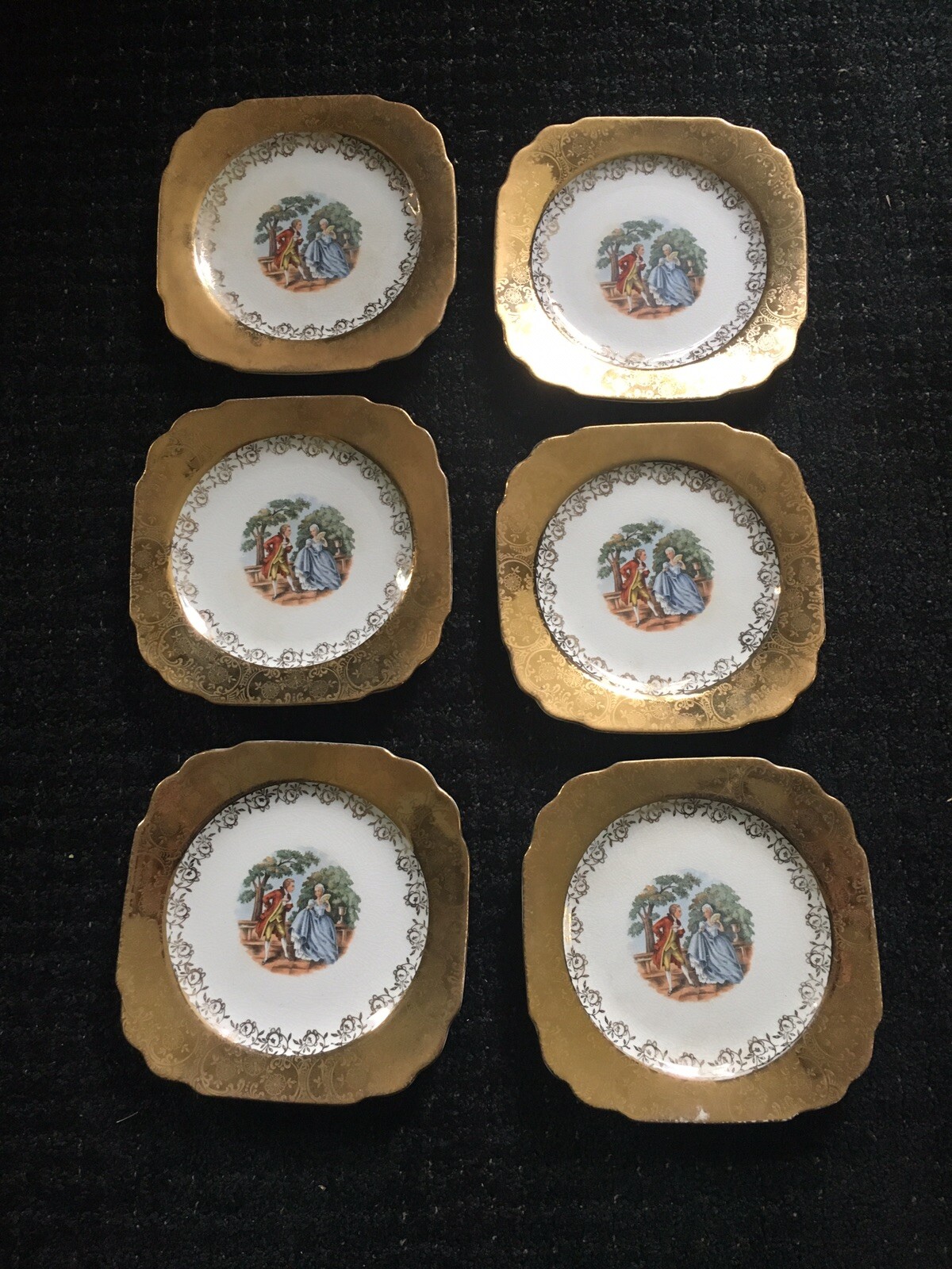 New York Atlas China 6 Dessert Plates Warranted 22 Karat Gold