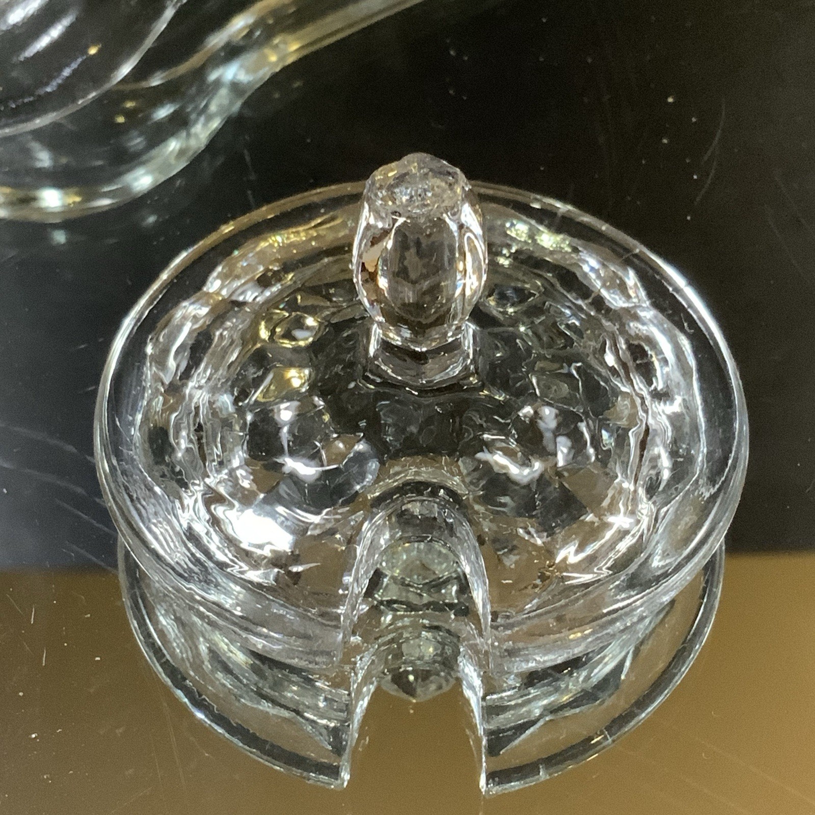 Vintage Mustard Jar with Lid and Spoon American Fostoria Elegant Glass Read