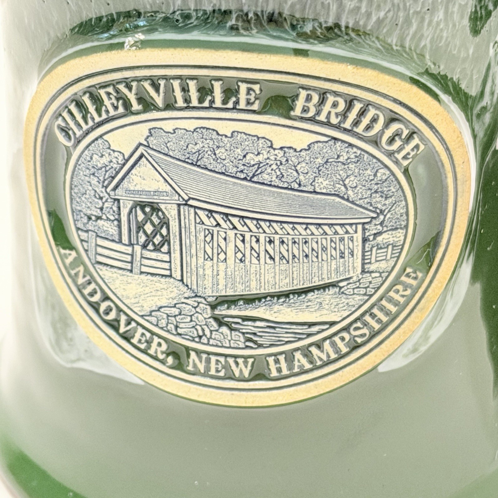 Deneen Pottery USA 2012 Andover NH Cilleyville Covered Bridge Green Glaze Rare