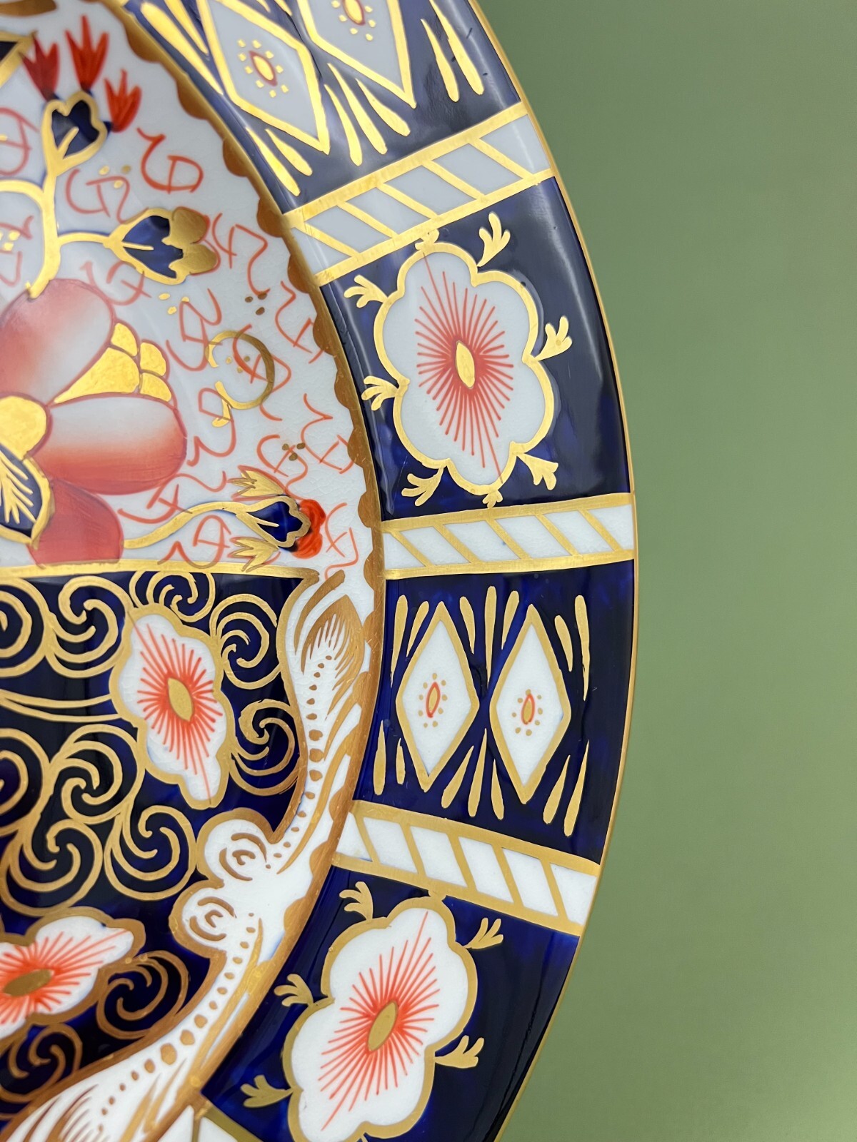 AS IS – Royal Crown Derby Traditional Imari Blue Panels Rust Floral Dinner Plate