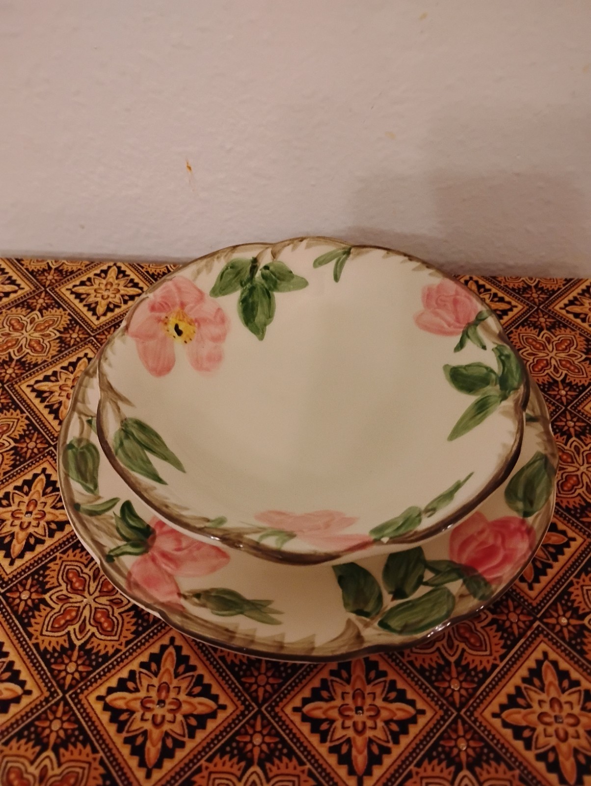 Franciscan Earthenware Floral Rose Round Bowl Set of 2, White Pink Green