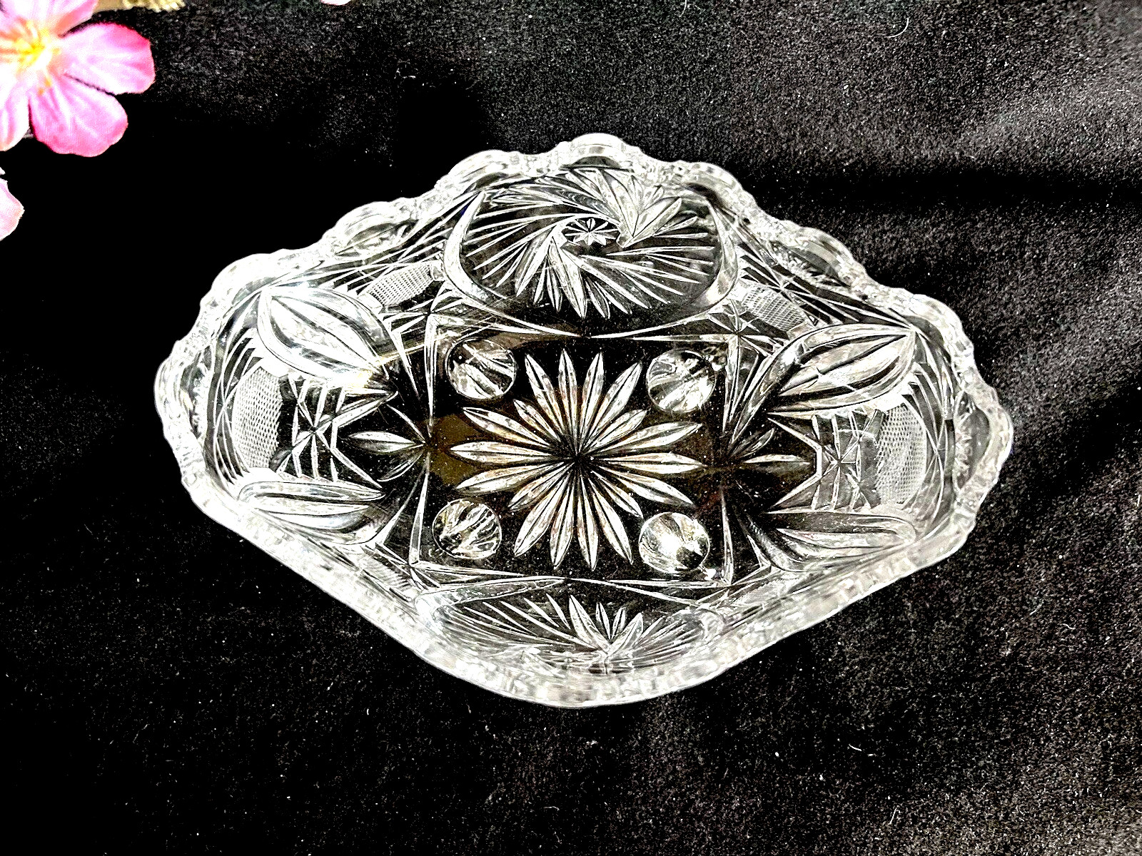 Crystal Glass Footed Bowl 7”L x 5”W X 4”H Vintage