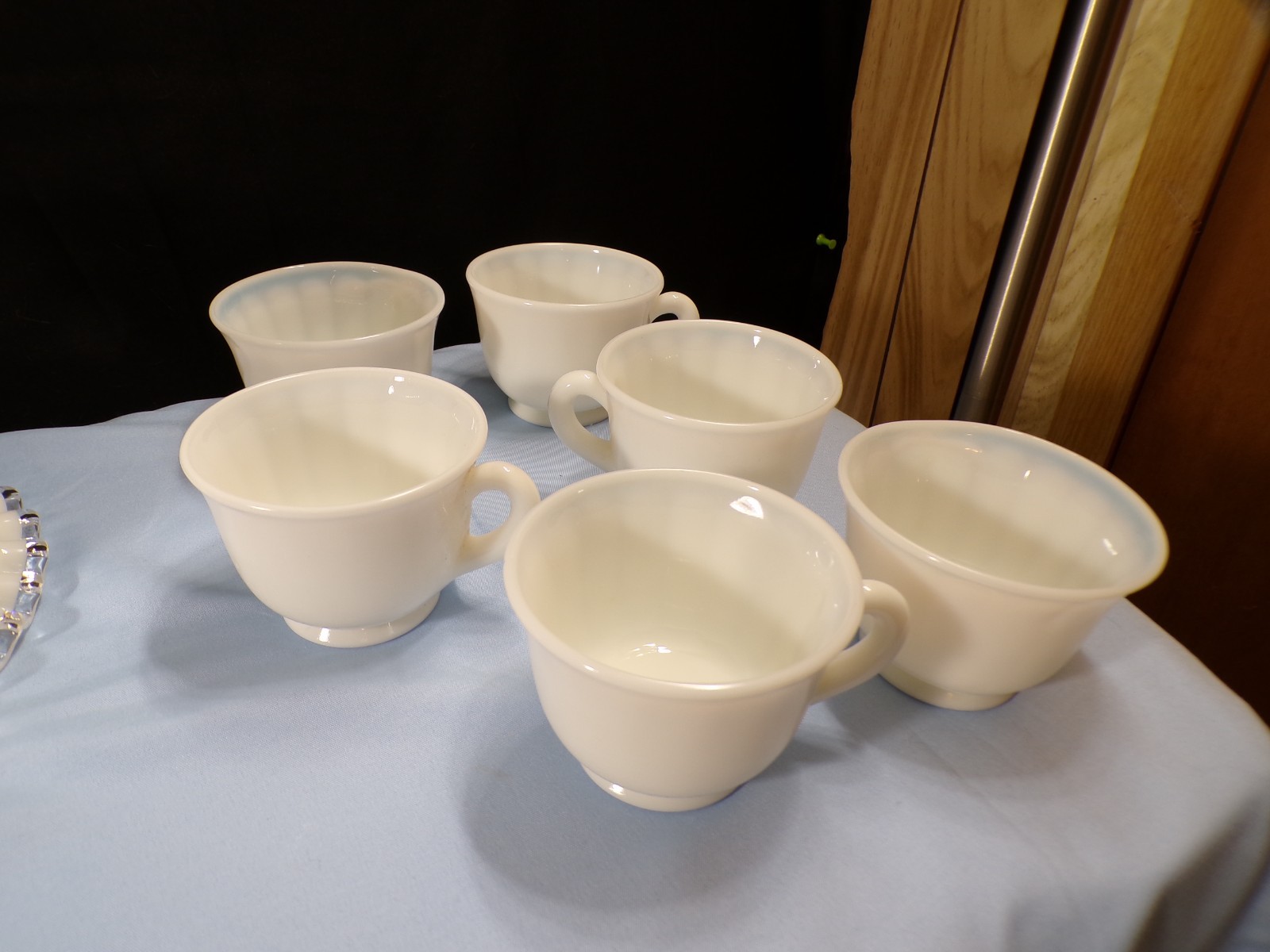Very Large Fenton Milk Glass Silver Crest Punch Bowl Set w/ Stand & 12 Cups