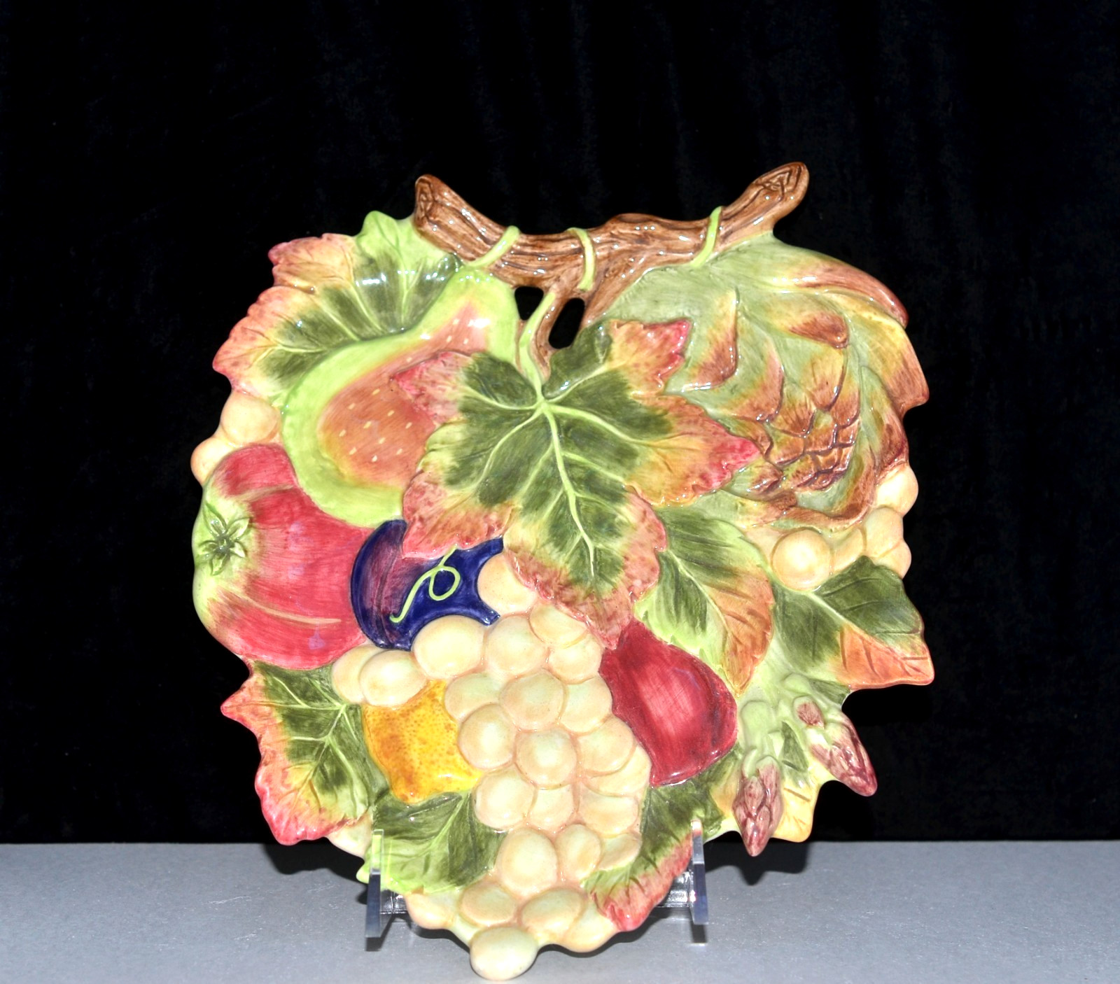 Fitz and Floyd Classics Venetian Romance CANAPE PLATE Fruit and Leaves 11″ Exc!