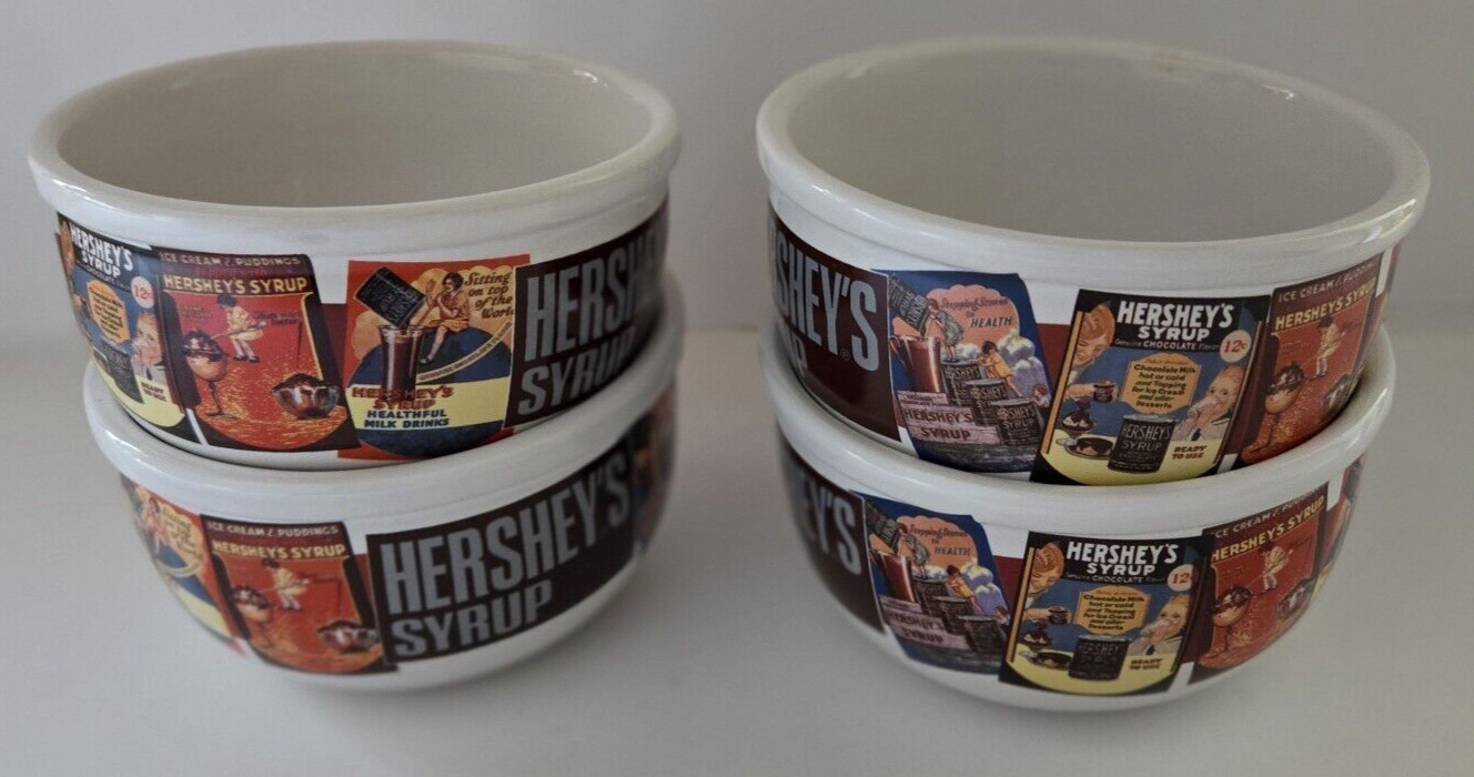 Houston Harvest Hershey’s Chocolate Syrup Ice Cream Bowls Ceramic Nostalgic