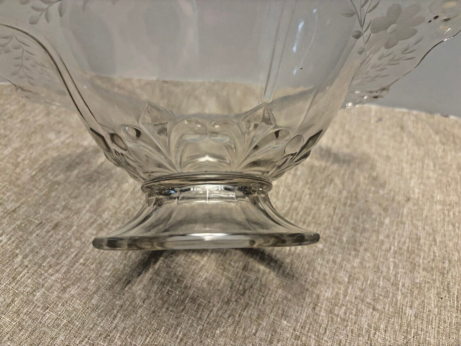 Vintage Clear Etched Compote Pedestal Bowl May be Depression Glass