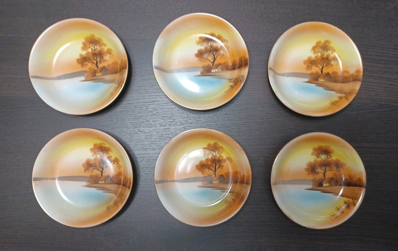 Antique Gold Rim Noritake Tree In The Meadow Plate Bowl Set Hand Painted 15 Pcs