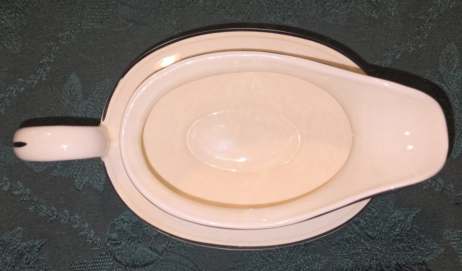 Homer Laughlin Marigold Pattern Gravy Boat with Platinum Trim