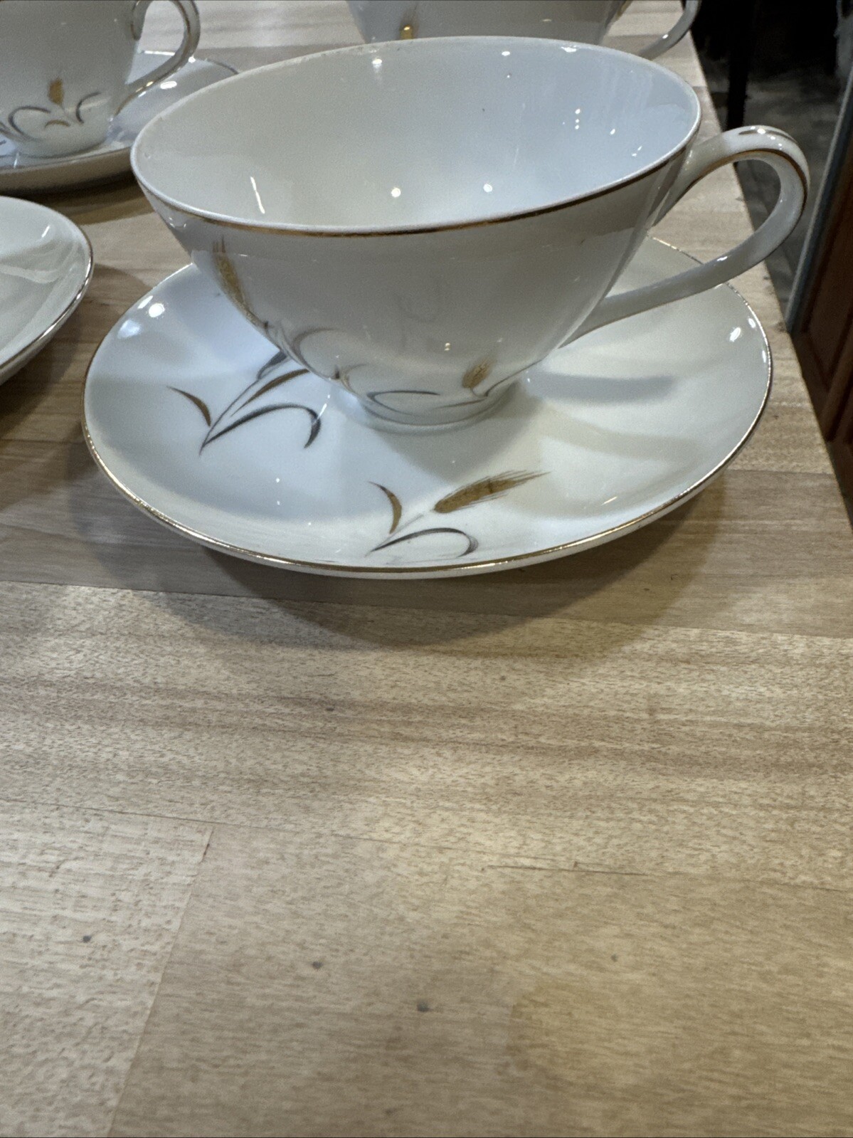 Set Of 4 Eternal Harvest Gold Wheat Tea Cups & Saucers CTS Fine Japan China