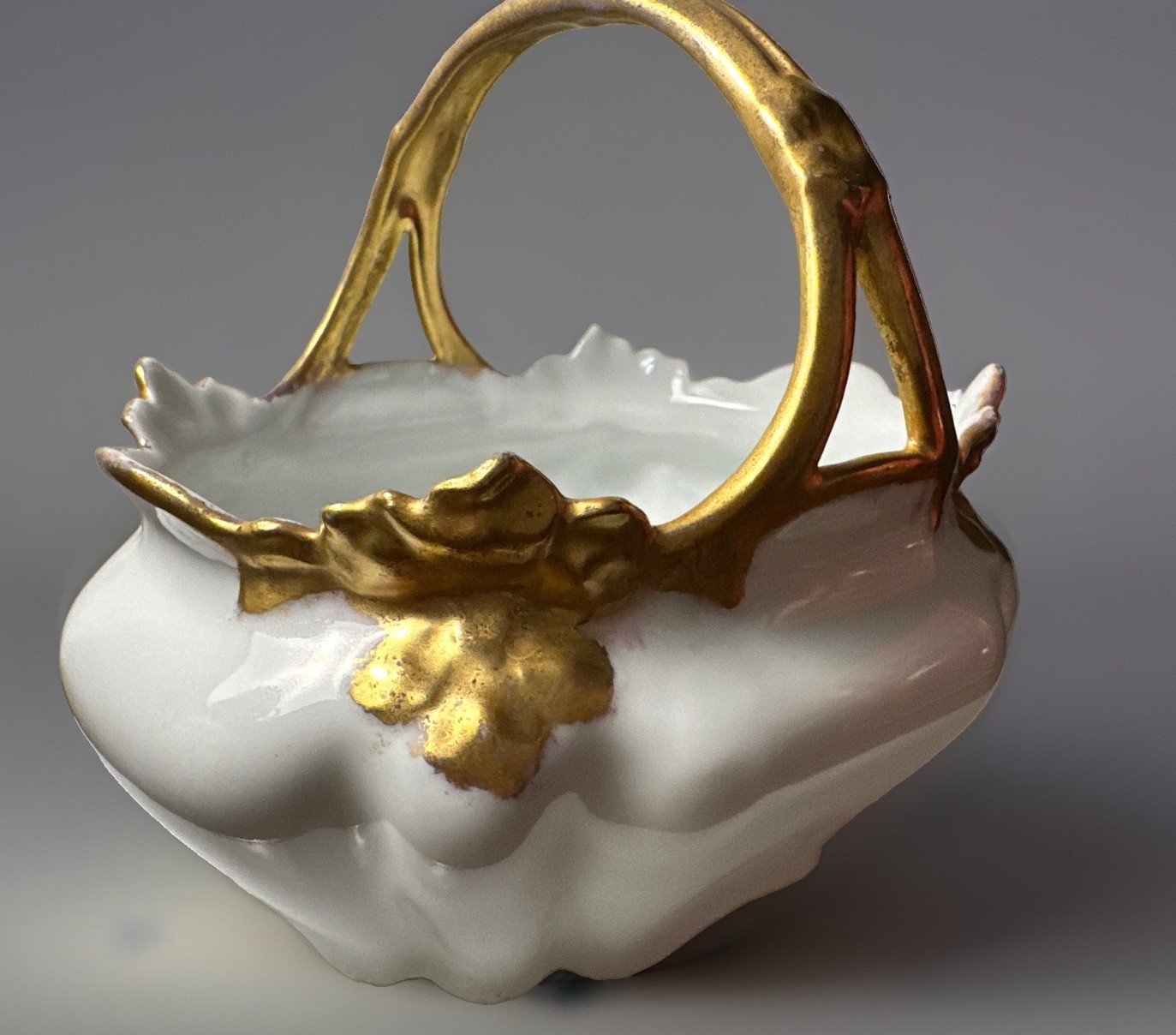 Rare Antique RS Germany Porcelain Basket Gold Gilt Art Nouveau c.1910 Excellent