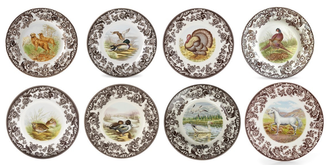 Spode Woodland Set Of 8 dinner Plates- 8 unique animals 3702