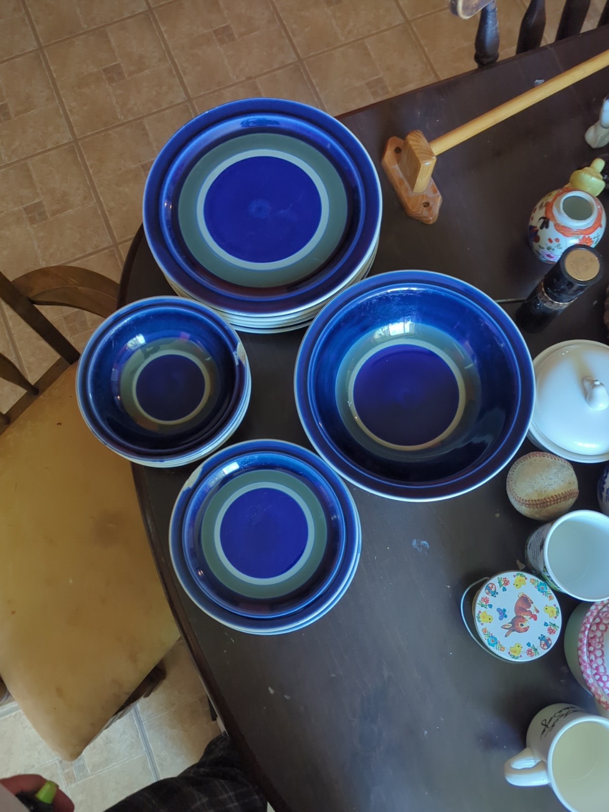 Style House Cobalt Blue Glossy Ceramic Dinner Set Plates Bowls Round Blue Green