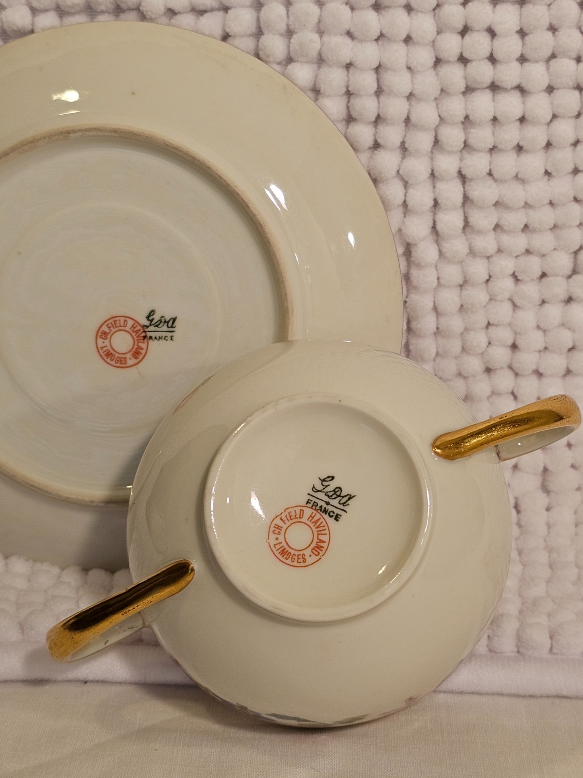 Bouillon cups w/ saucers, set of three, vintage, Haviland, T & V, CF Haviland