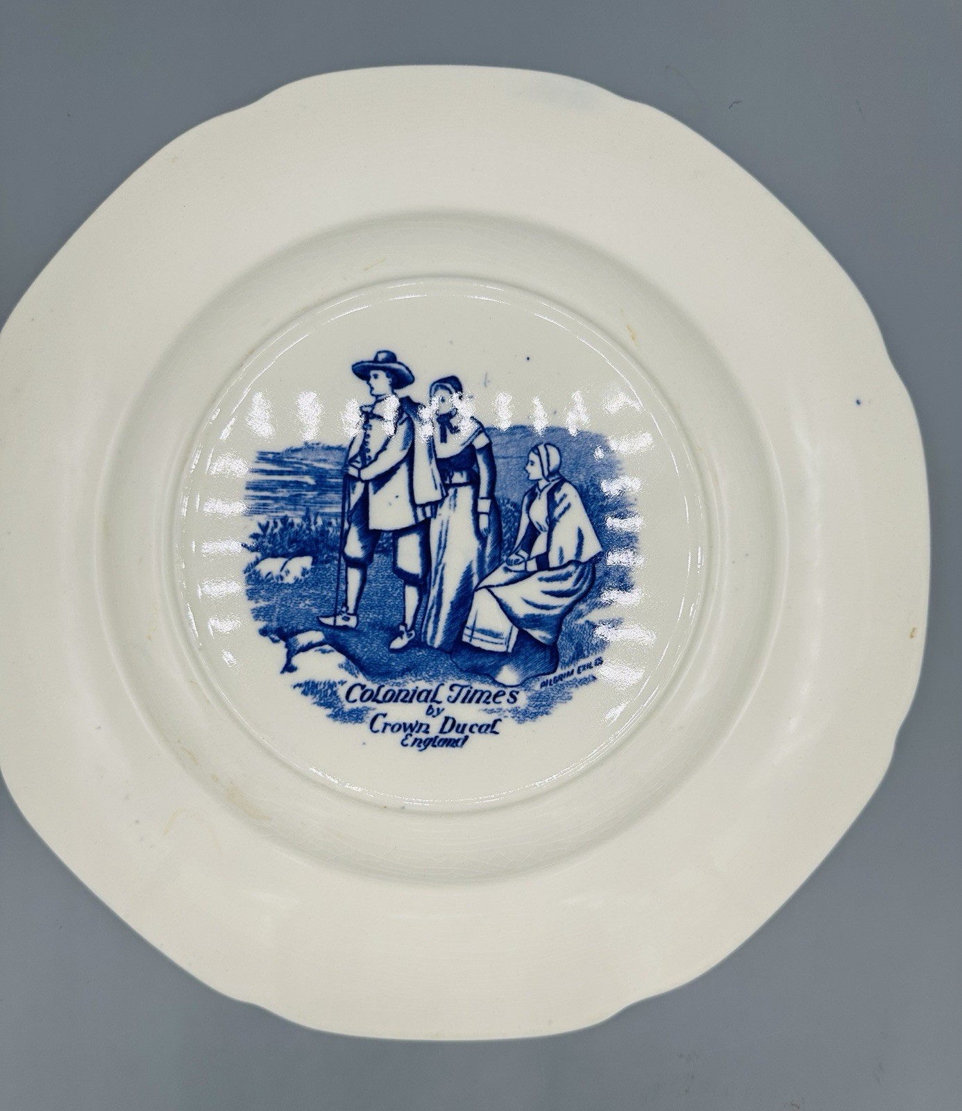 Crown Ducal Colonial Times 10.5″ Dinner Plate First Thanksgiving Blue Mint