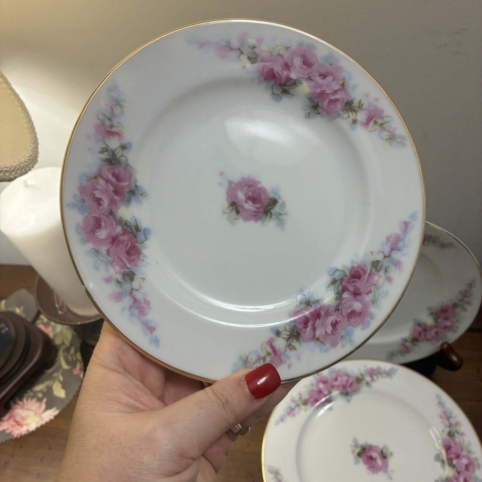 6 Vintage Fine China Corona Bread Dessert Plate Pink Rose Made In Occupied Japan