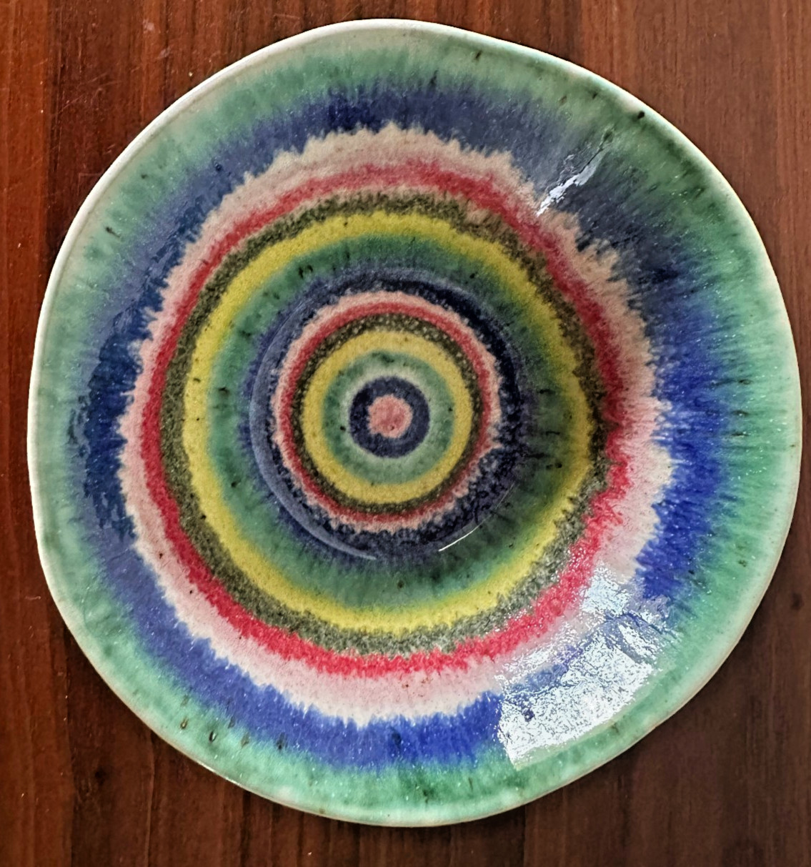 Portuguese Art Pottery Bowl 5″ – Asymmetrical Multicolor Striped Modern