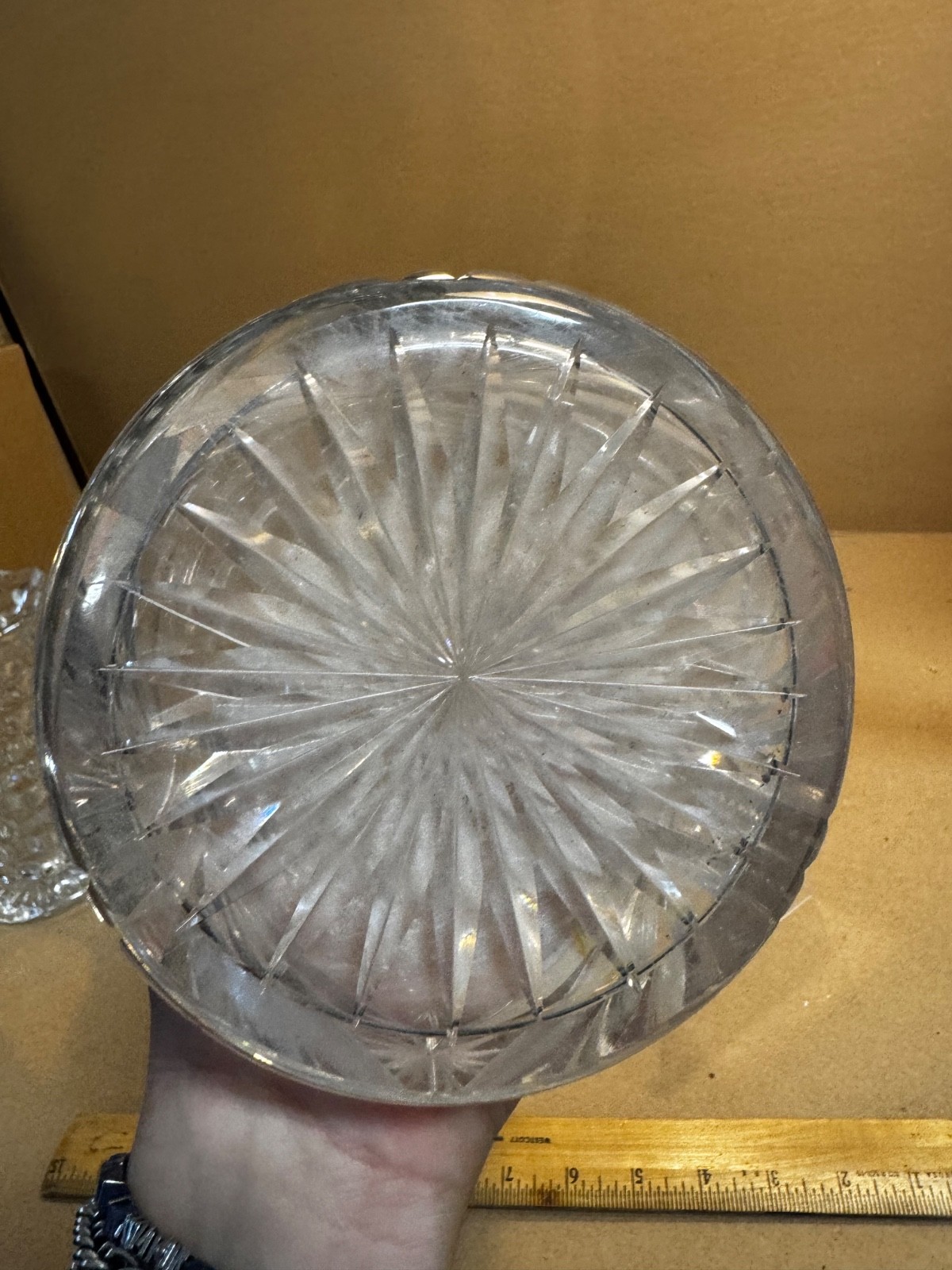 Vintage rare American Brilliant Cut Crystal Sawtooth Edge Pitcher Shabby Vase