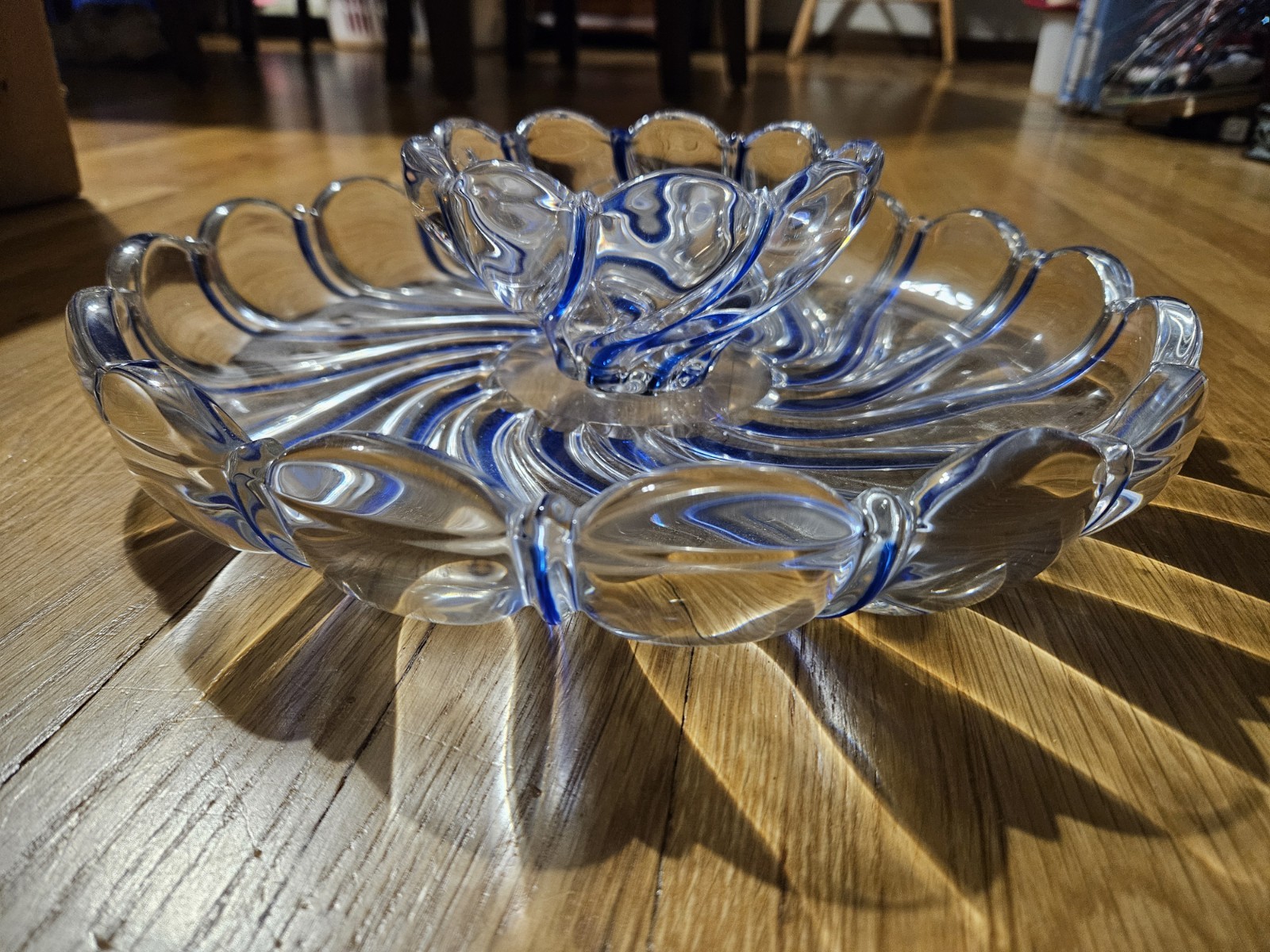 Crystal Candy Bowl By Mikasa Called COLBALT SWIRL.