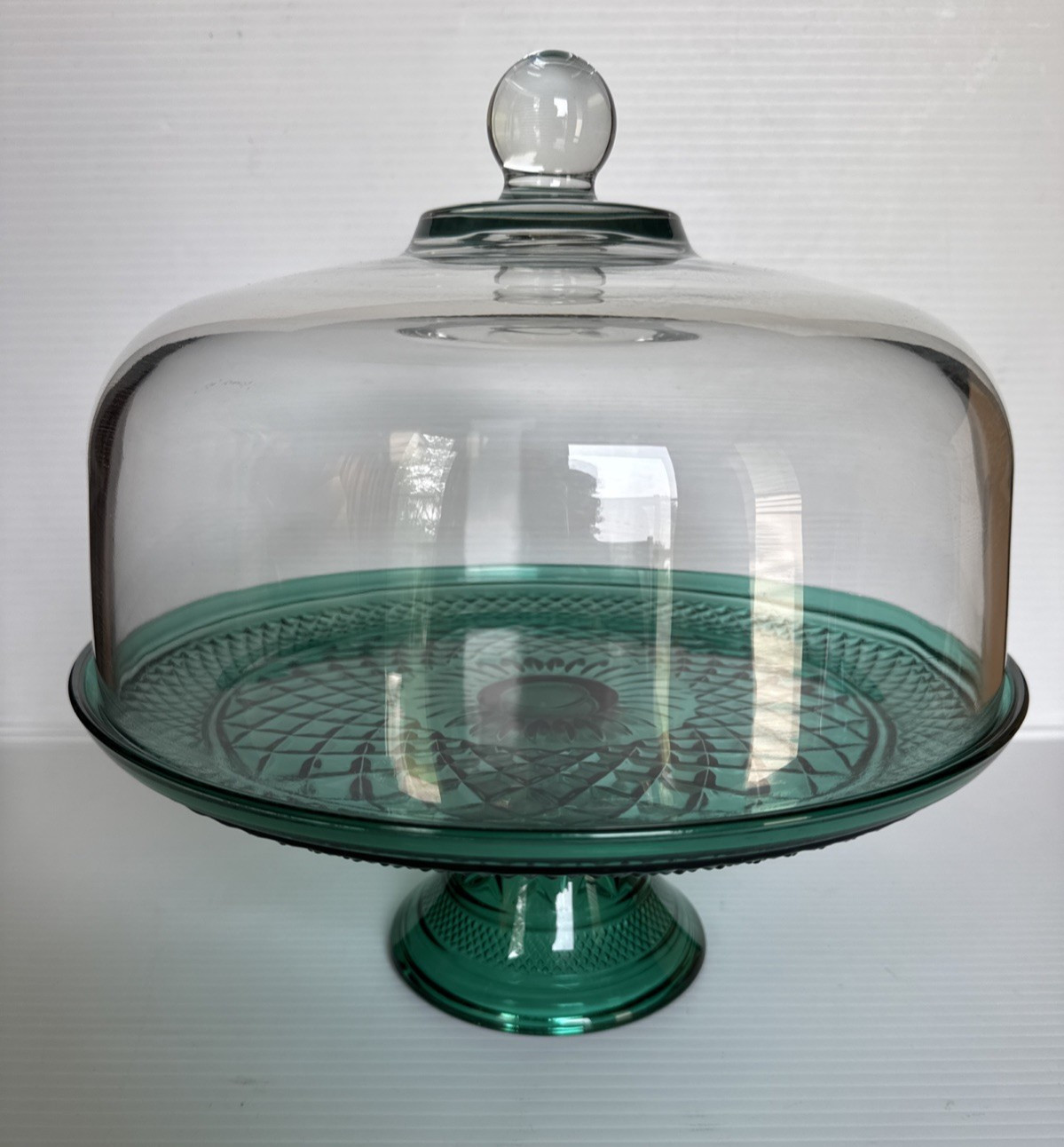 Anchor Hocking Vintage Wexford Glass Emerald Green Footed Cake Set w/Box EUC
