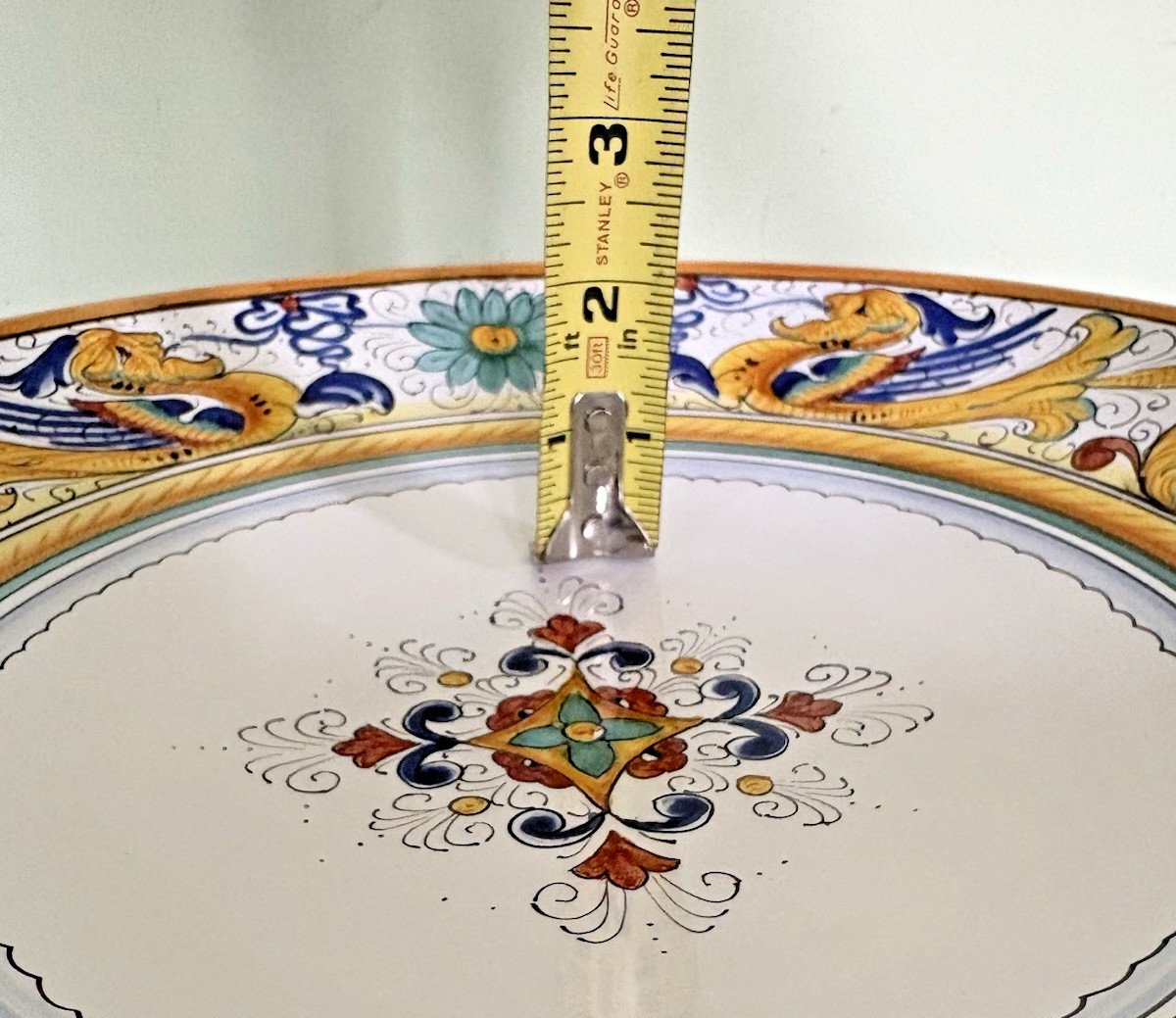 Deruta Italy-Raffaellesco Yellow Dragon-Pedestal Bowl-Artist Signed-EC-Vintage