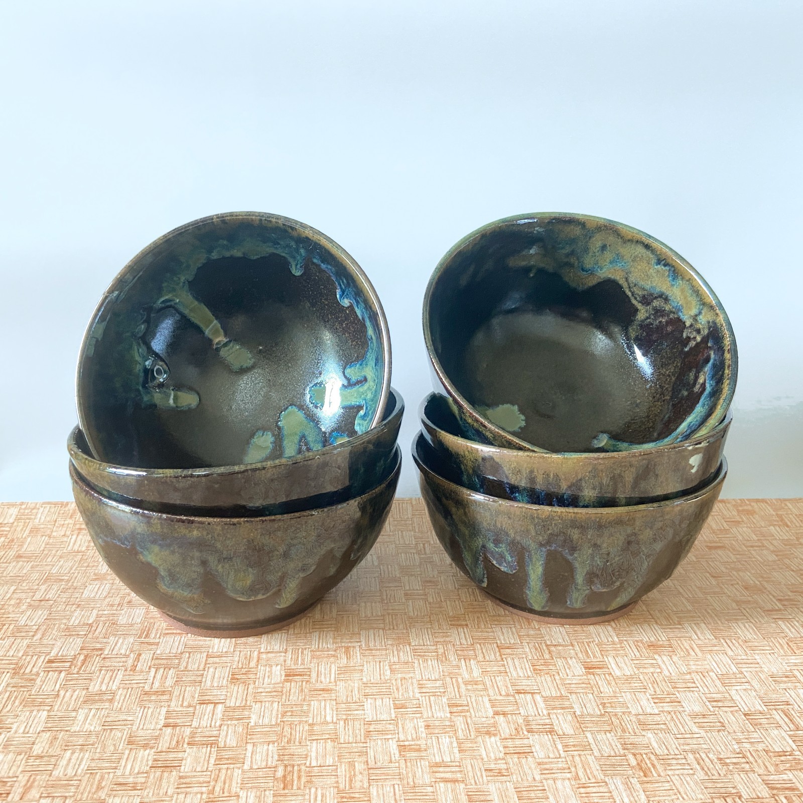 Wheel Thrown Cereal/Ramen/ Soup Bowl. Brown Green Hand-Made Pottery Bowl.