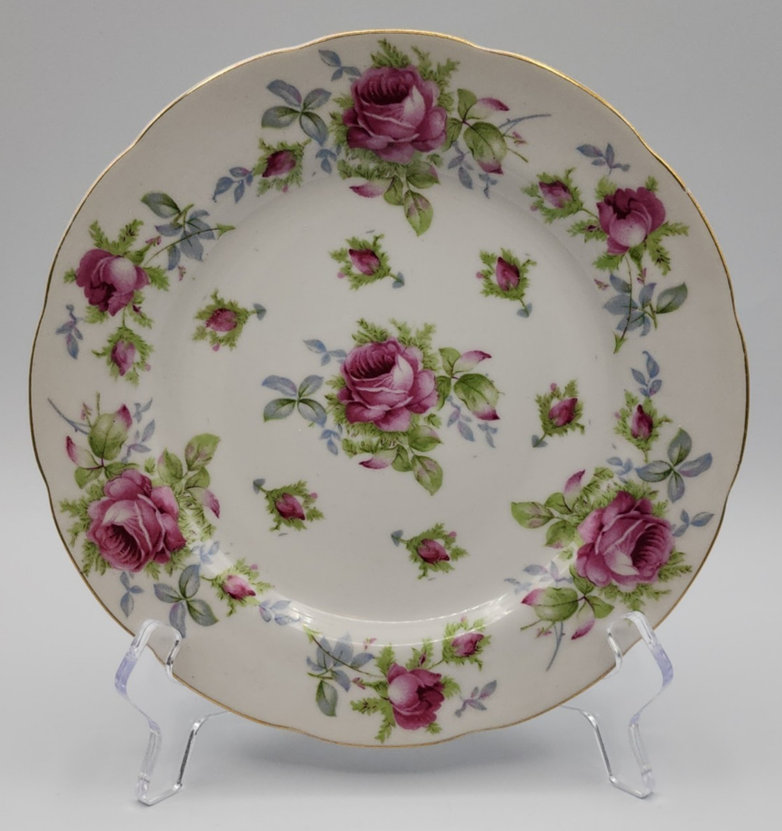Lefton Elegant Rose Hand Painted Salad Plates ca 8 1/4″ Diameter Set of 6