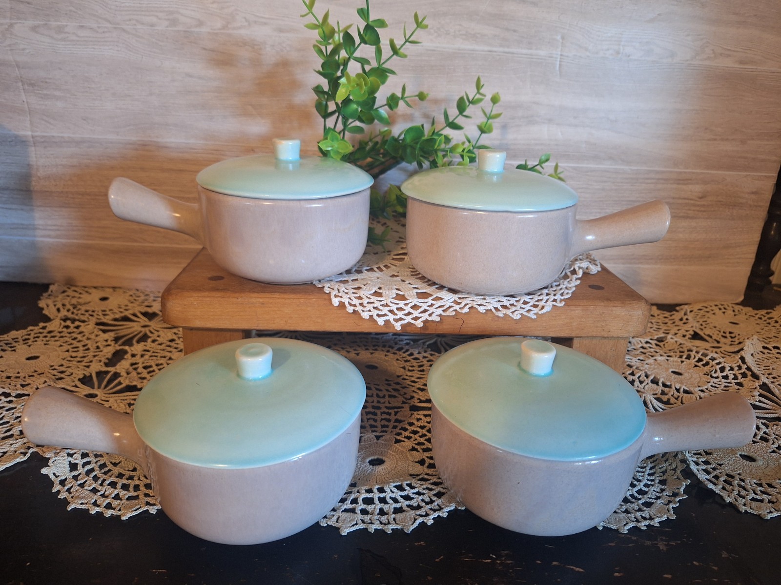 Set of 4 Vntg. La Solana Pottery Soup Crocks with handles, Chili Bowls,…